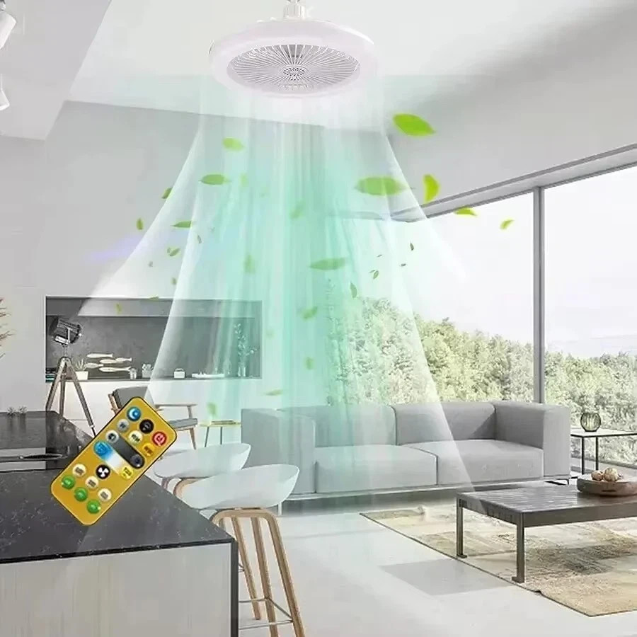 Fan For E27 Socket Light With Remote Ceiling Fan Adjustable Smart LED 3Speed AC
