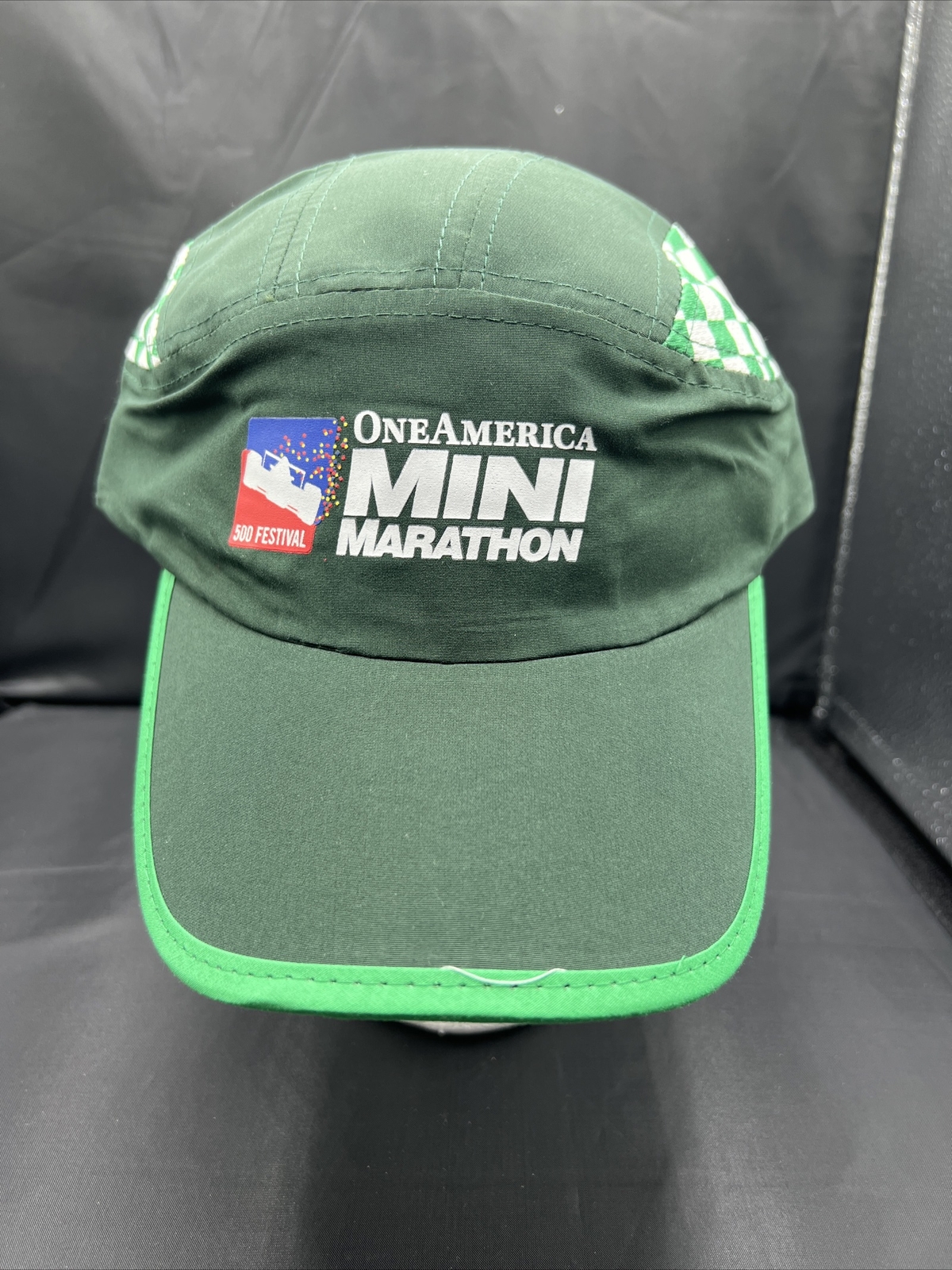 ONE AMERICA GREEN RUNNING HAT mini marathon dry fit lightweight checker indy 500