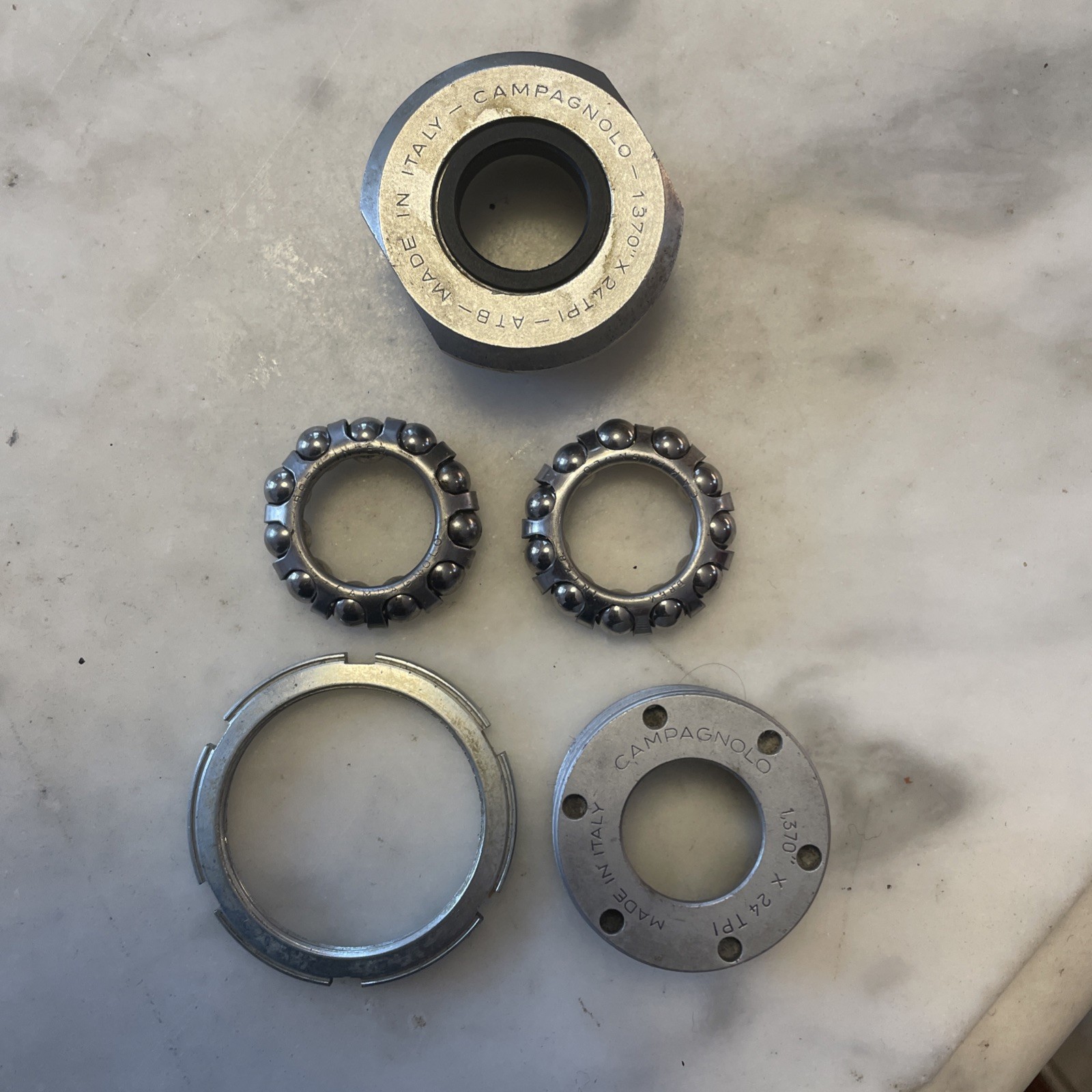 Vtg. CAMPAGNOLO Bottom Bracket Cups + Lockring + Bear. • 1.370 x 24F.  (NJ)