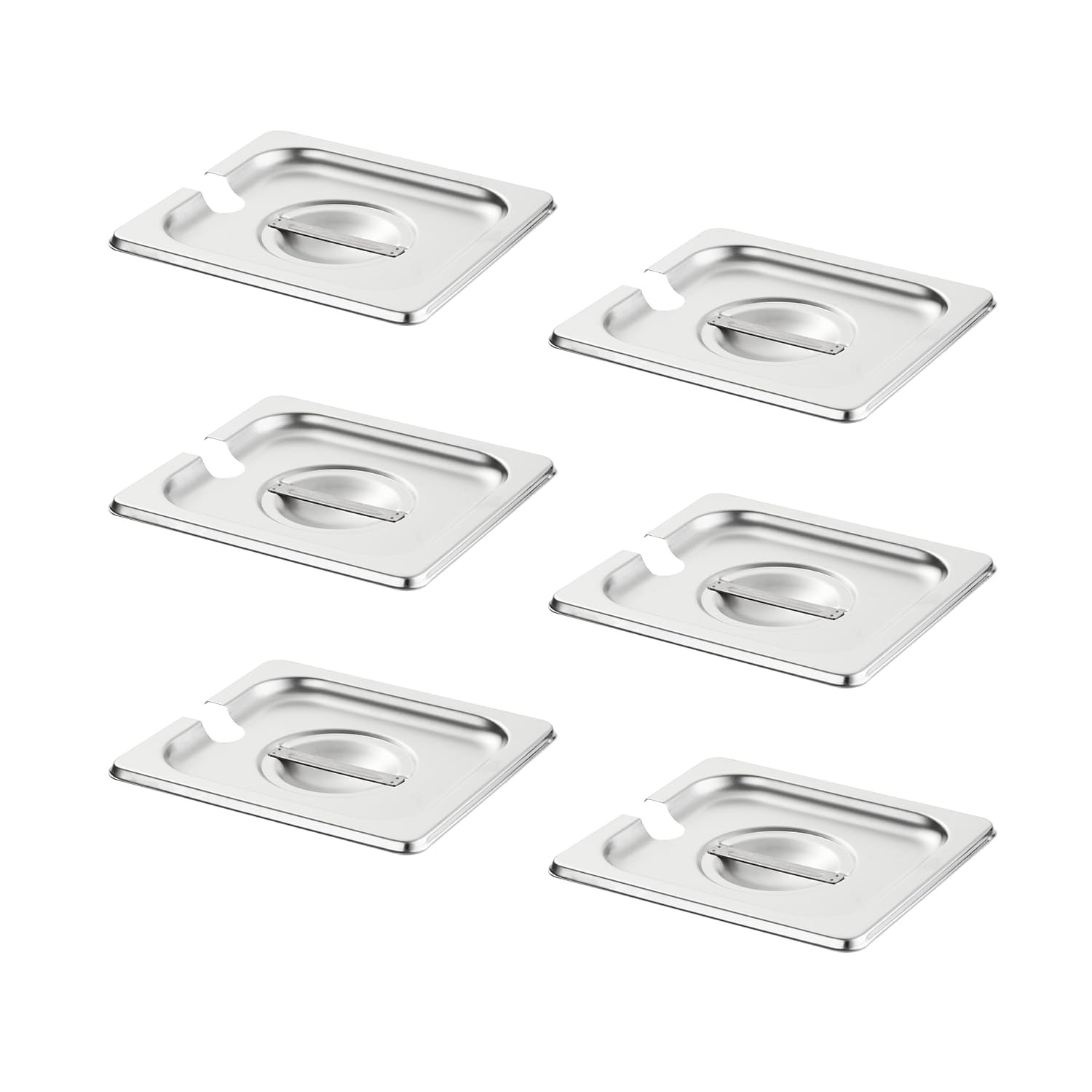 HECMAC 6-Pack 1/6 Size Notched Hotel Pan Cover, Heavy Lid,