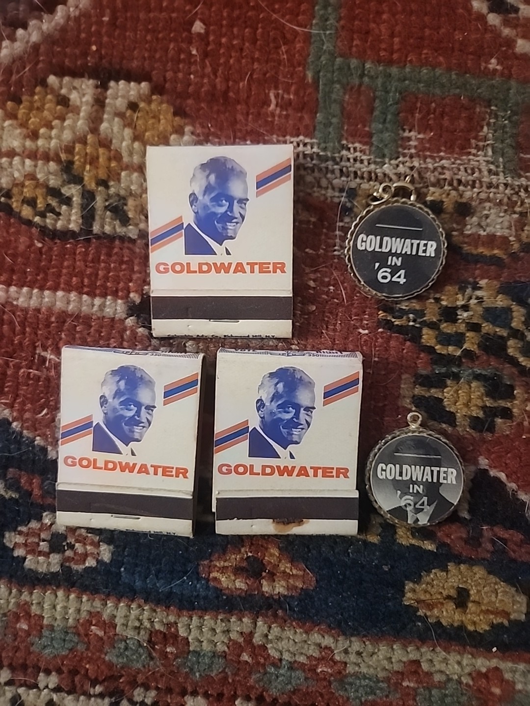 5 Barry Goldwater Political Campaign Items (3) Complete Matchbooks (2) Charms