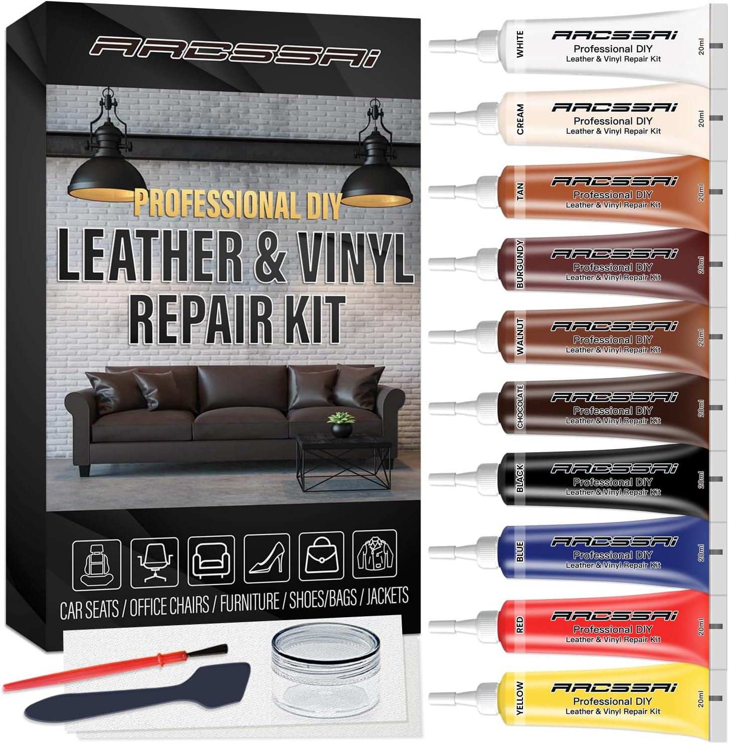 Leather Repair Kit for Furniture, Sofa, Jacket, Car Seats and Purse. Vinyl Repai