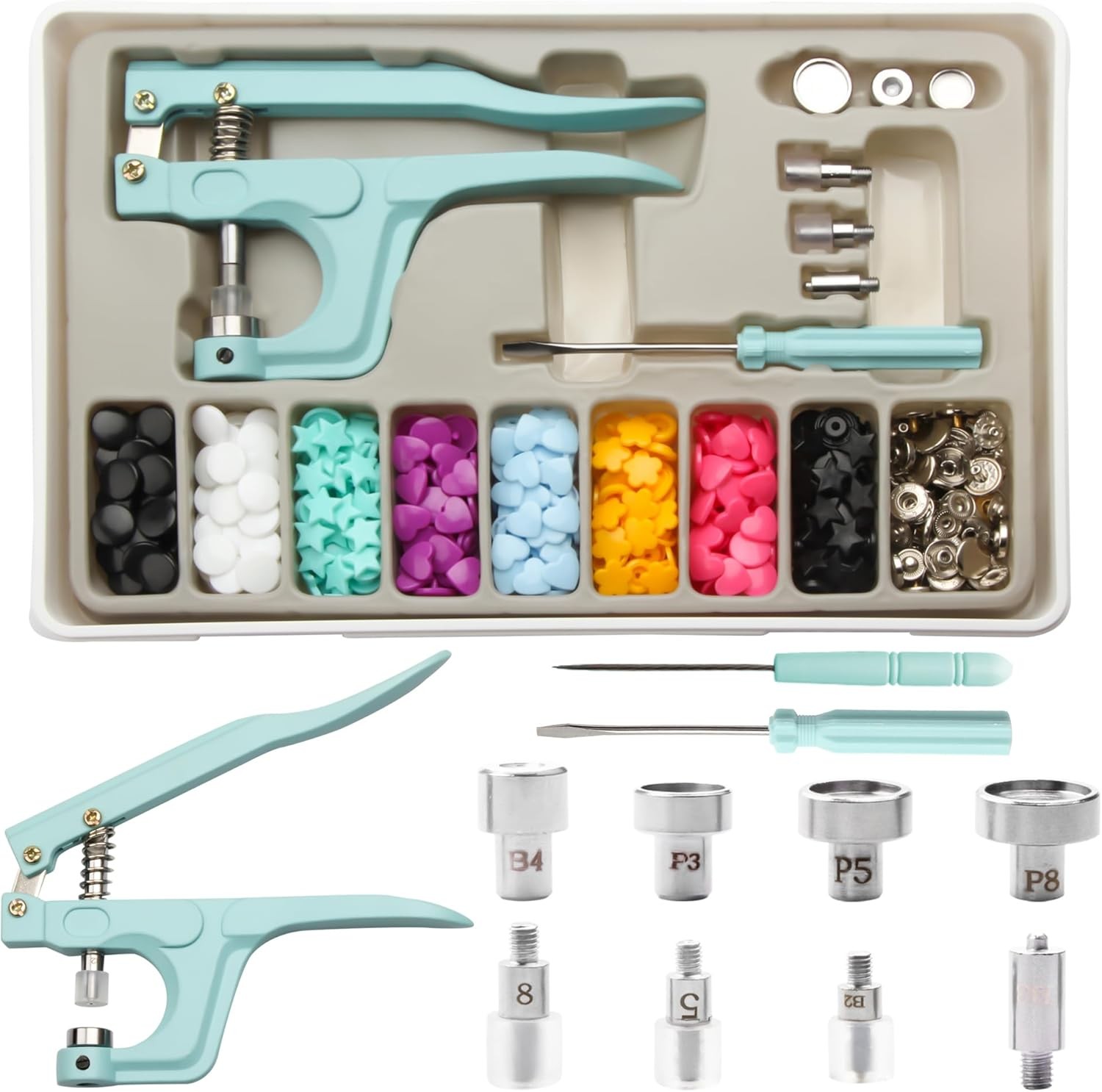 YUSBUTON Snap Button Kit - Metal & Plastic Buttons with Fastener black