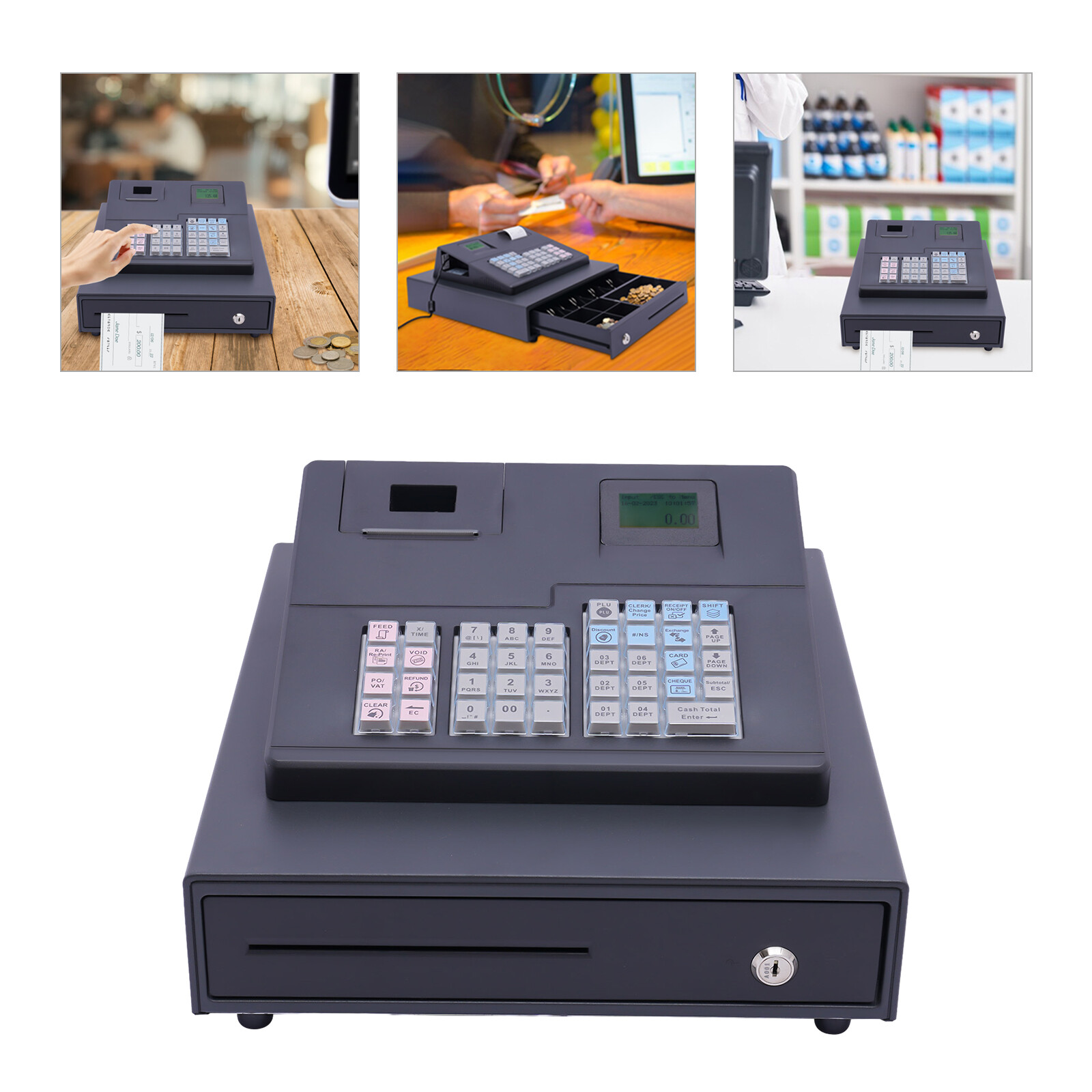 38 Keys Electronic Cash Register Thermal Cash Register with Cash Drawer