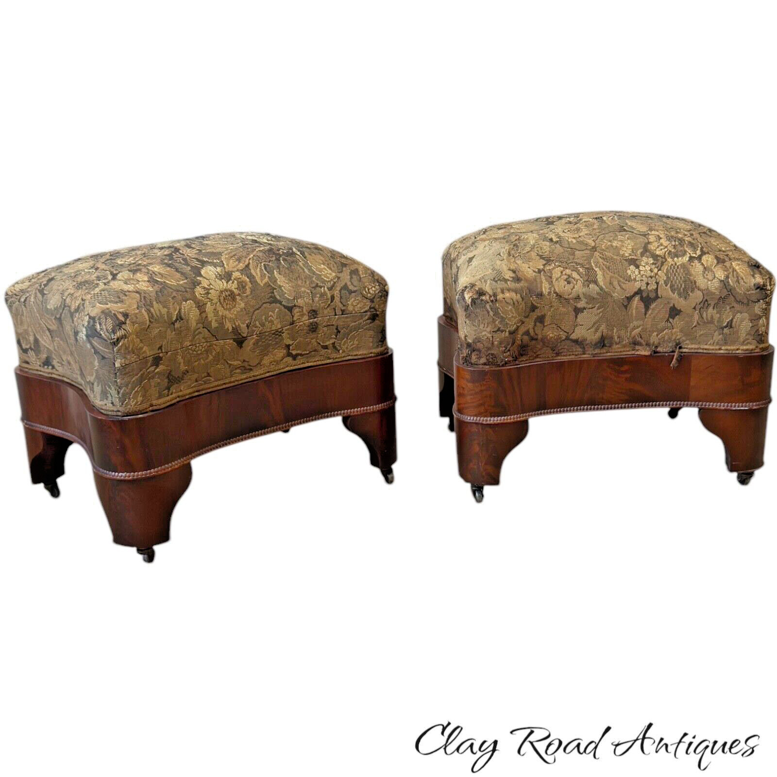 antique empire mahogany foot stools bench PAIR window seats Classical