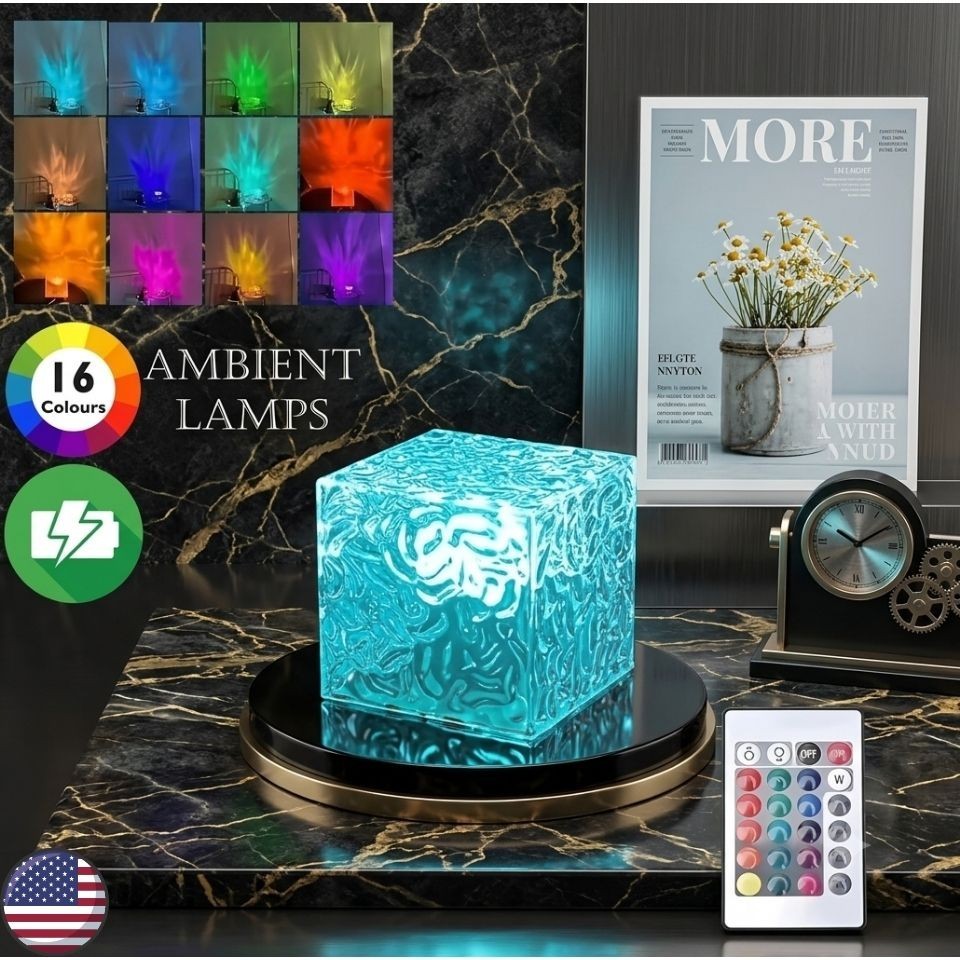 16 Colors RGB Ocean Wave Projector Lamp Remote LED Night Light Rechargeable