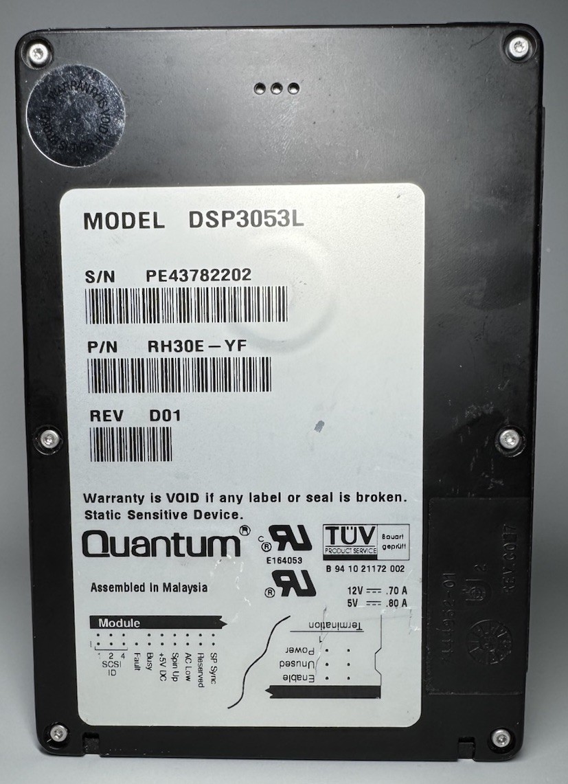 Vintage DEC DSP3053LS 512MB (Quantum OEM) 50-Pin SCSI 3.5" Hard Drive – Tested