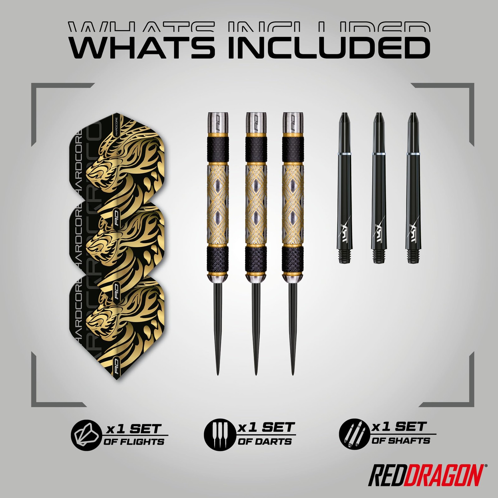 RED DRAGON Golden Eyes 26g 85% Tungsten Darts Set with Flights & Shafts