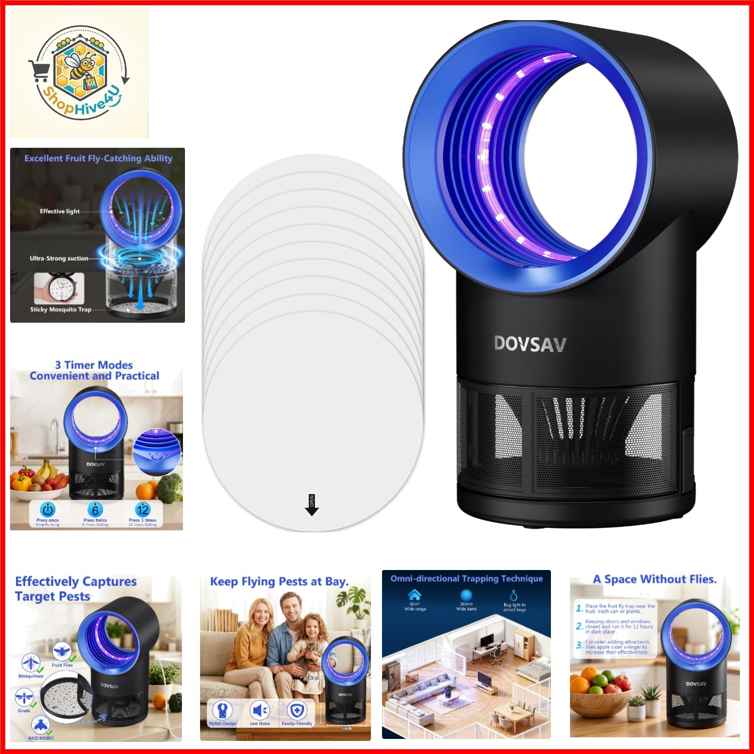 Fruit Fly Trap for Indoors, Blue Bug Zapper Indoor with Suction & Timer | Uv ...