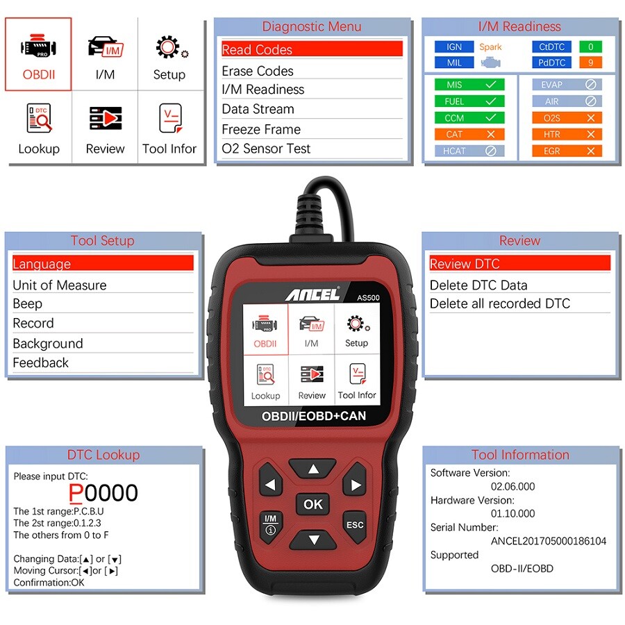 ANCEL AS500 OBDII Scanner Auto Diagnostic Scan Tool Code Reader Check Engine US