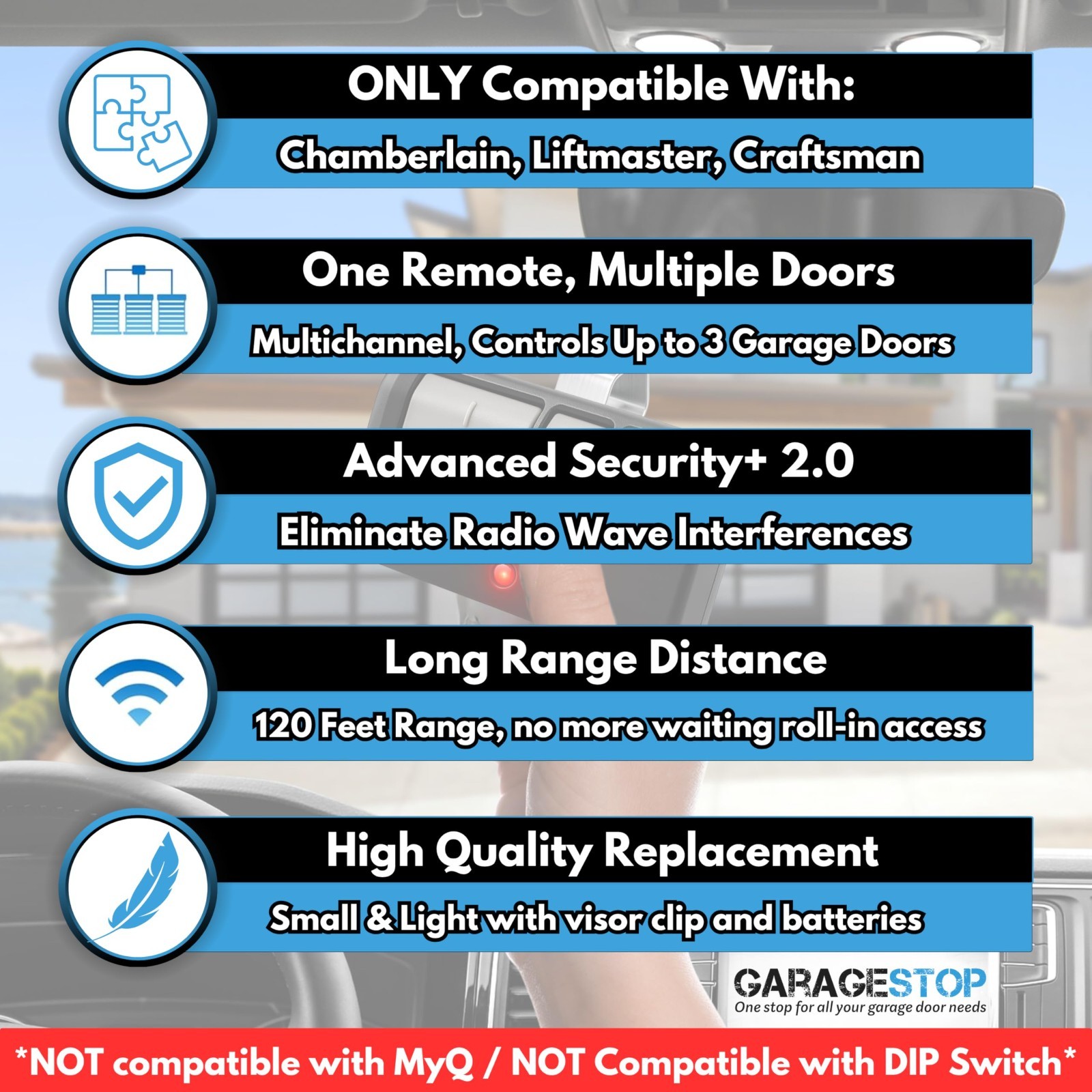 Universal Garage Door Opener Remote Replacement - 2X, 5 Learn Buttons, Compatibl
