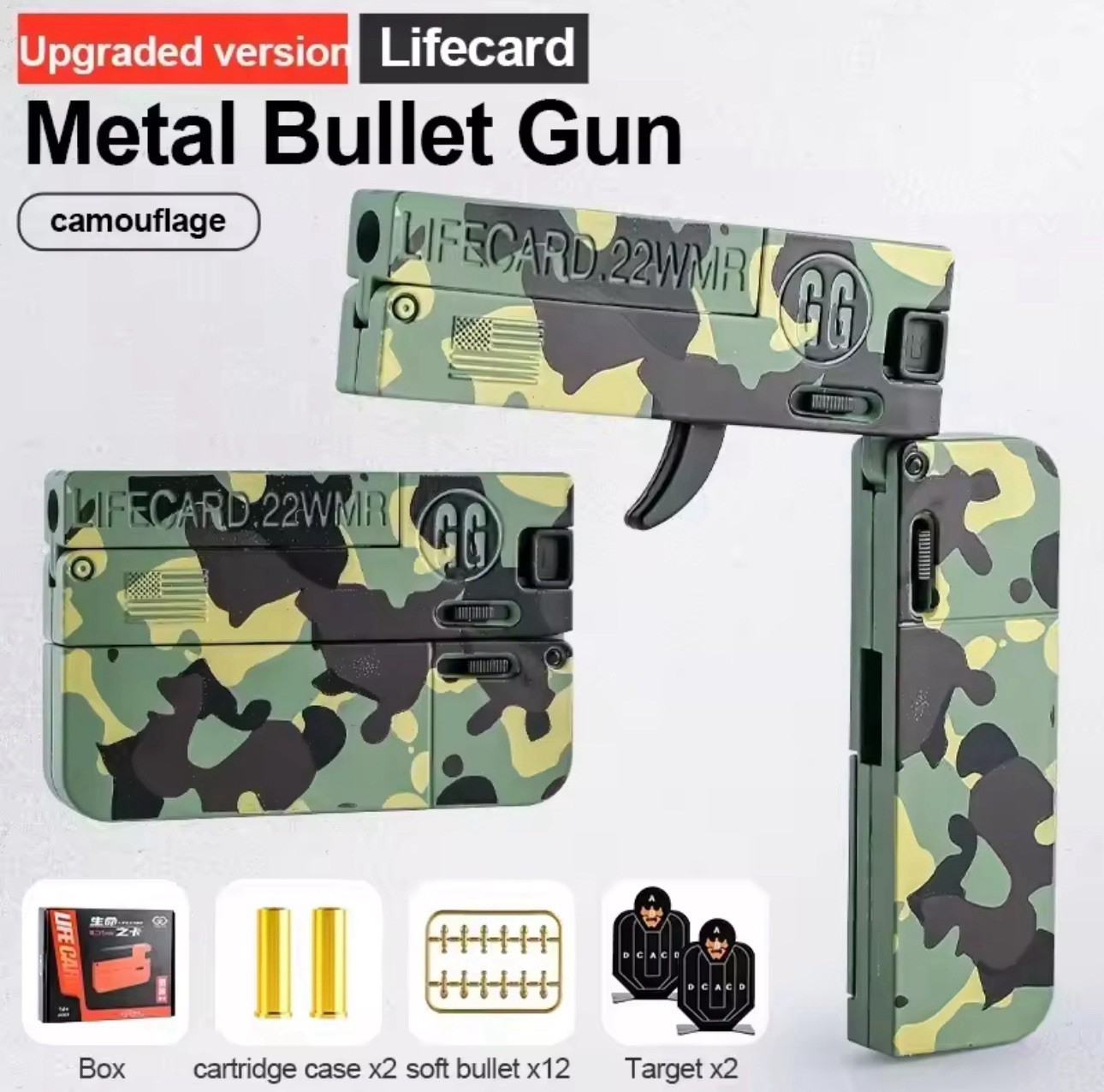 LifeCard Folding Toy Pistol Handgun Toy Card Gun Soft Bullets Alloy Shooting