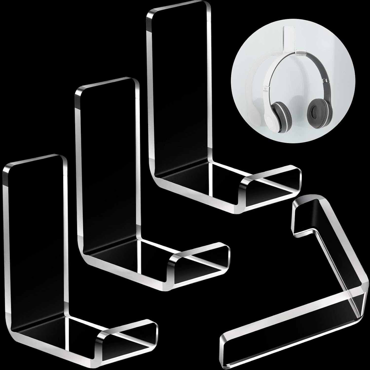 4 Clear Acrylic Headphone Hangers - Wall Mount Hooks for Organized Headphone ...