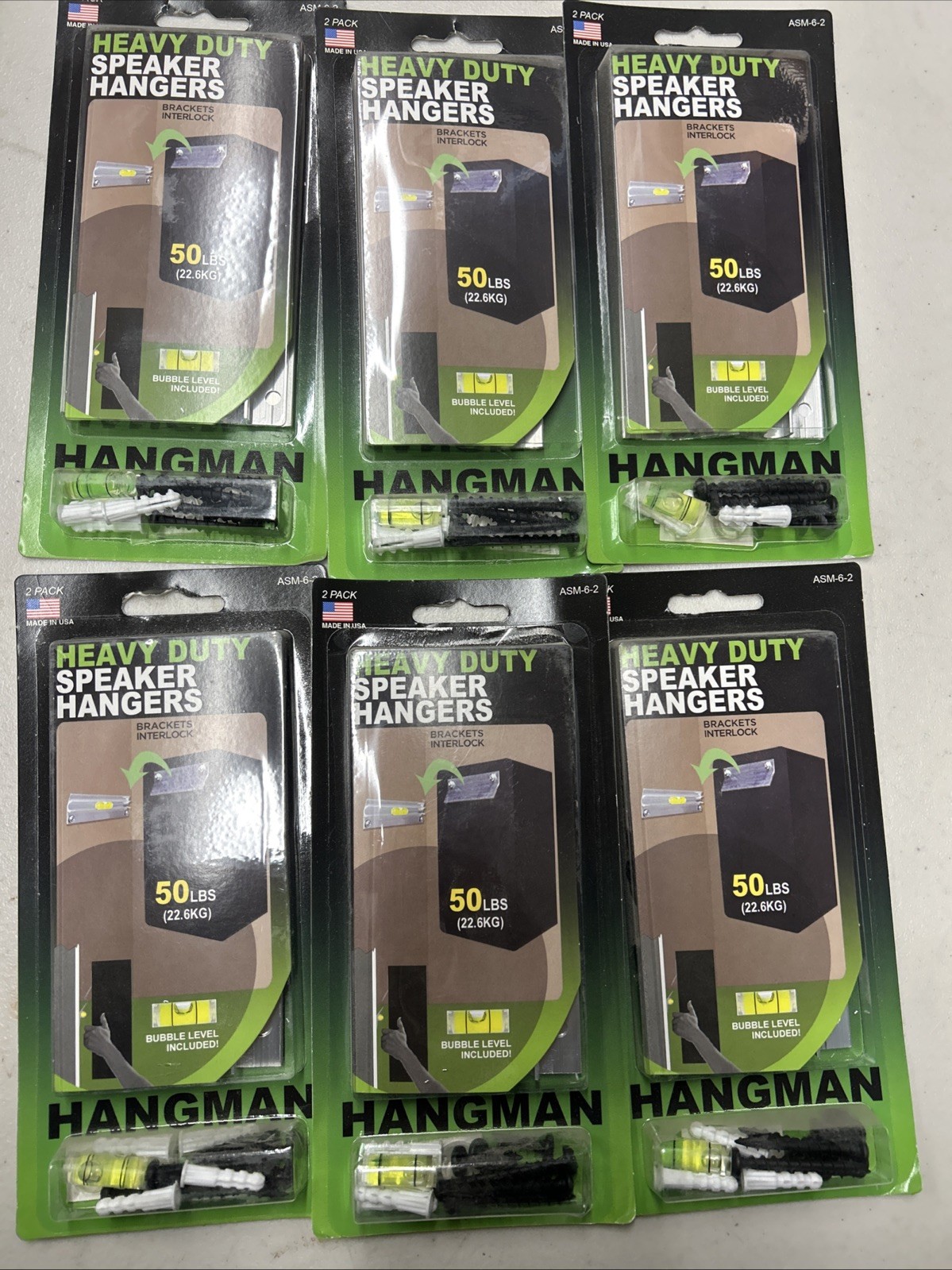 6x Hangman Heavy Duty Speaker Hangers w/ Level Included Holds up to 50 Lbs