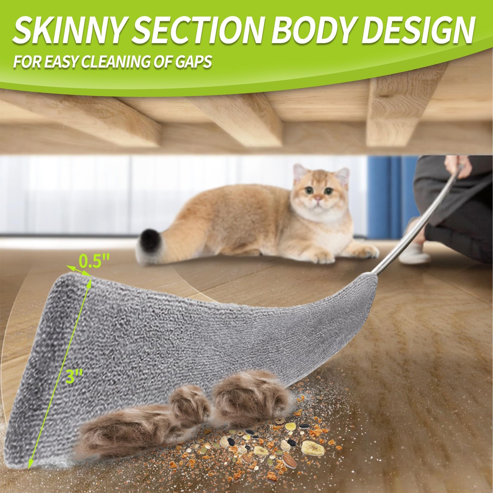 Retractable Flat Duster Under Appliance Cleaning Tool with 3 Dusting Cloths