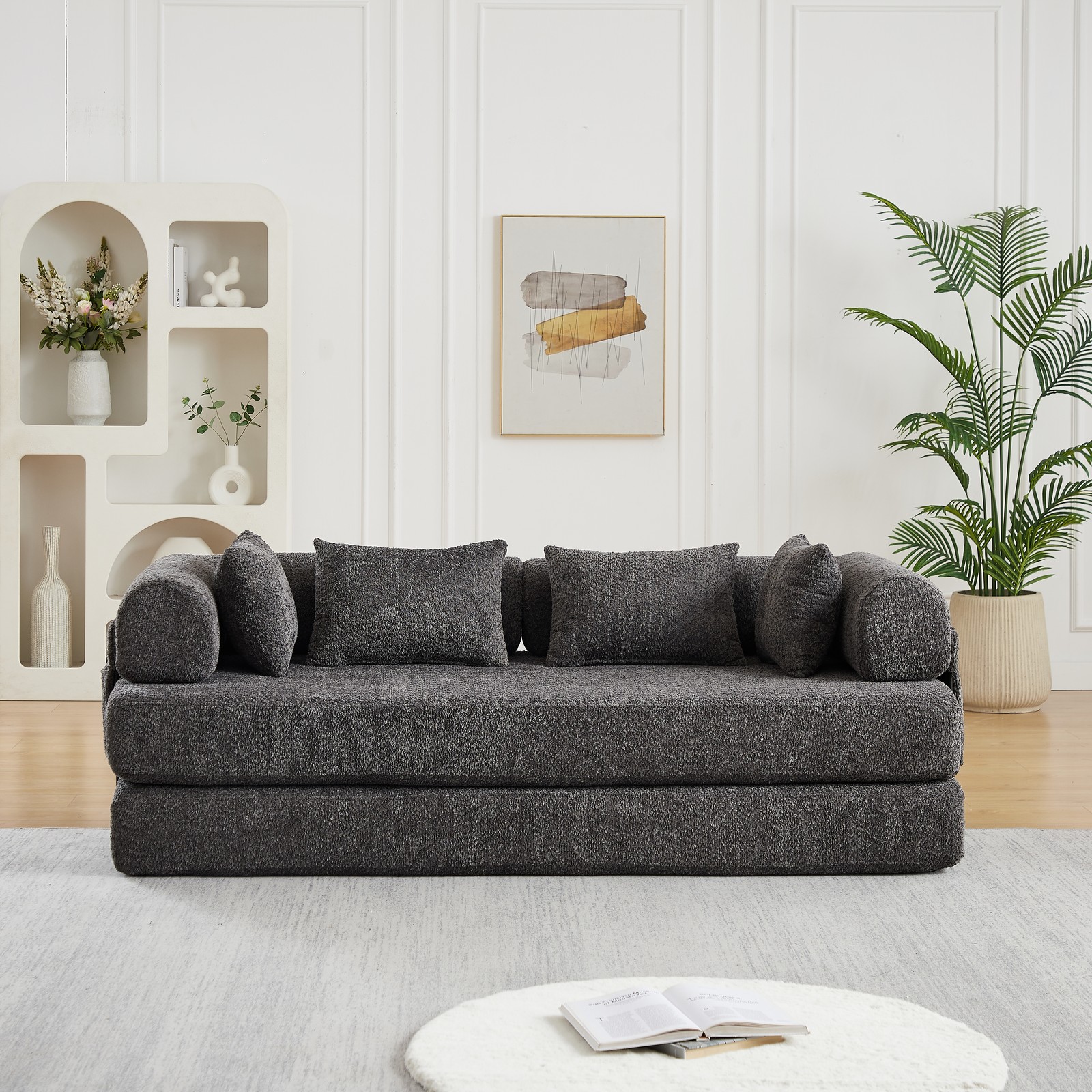 78.7" Convertible Sleeper Sofa Bed w/Cylindrical Pillow, Folding Sofa Bed Grey