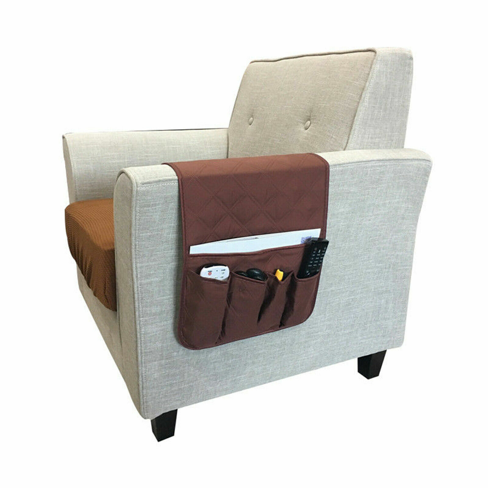 5 Pocket Sofa Arm Rest Organizer Caddy Couch Tray Remote Control Holder Table