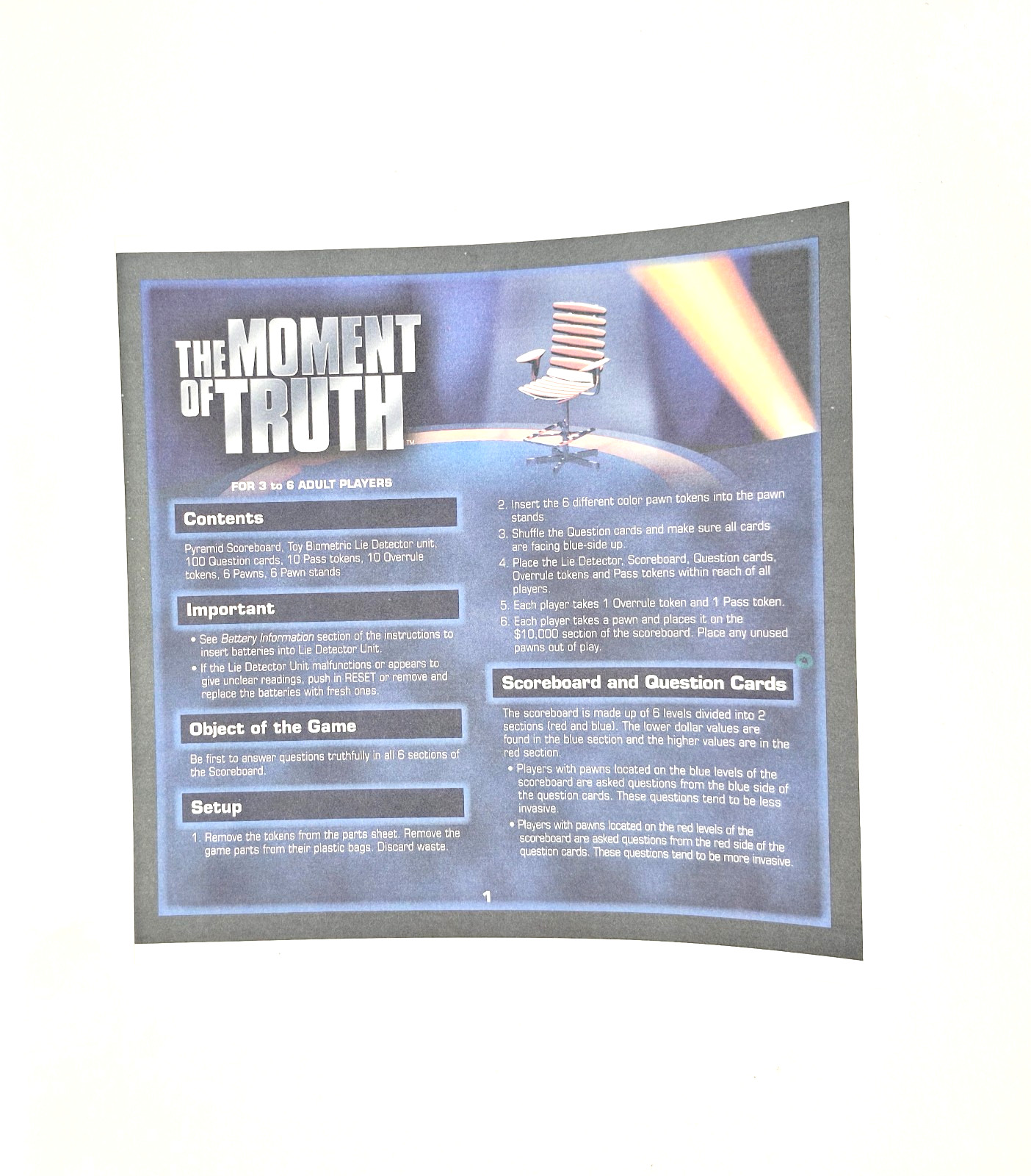 2008 The Moment Of Truth  Replacement Piece Instructions - Selchow & Righter
