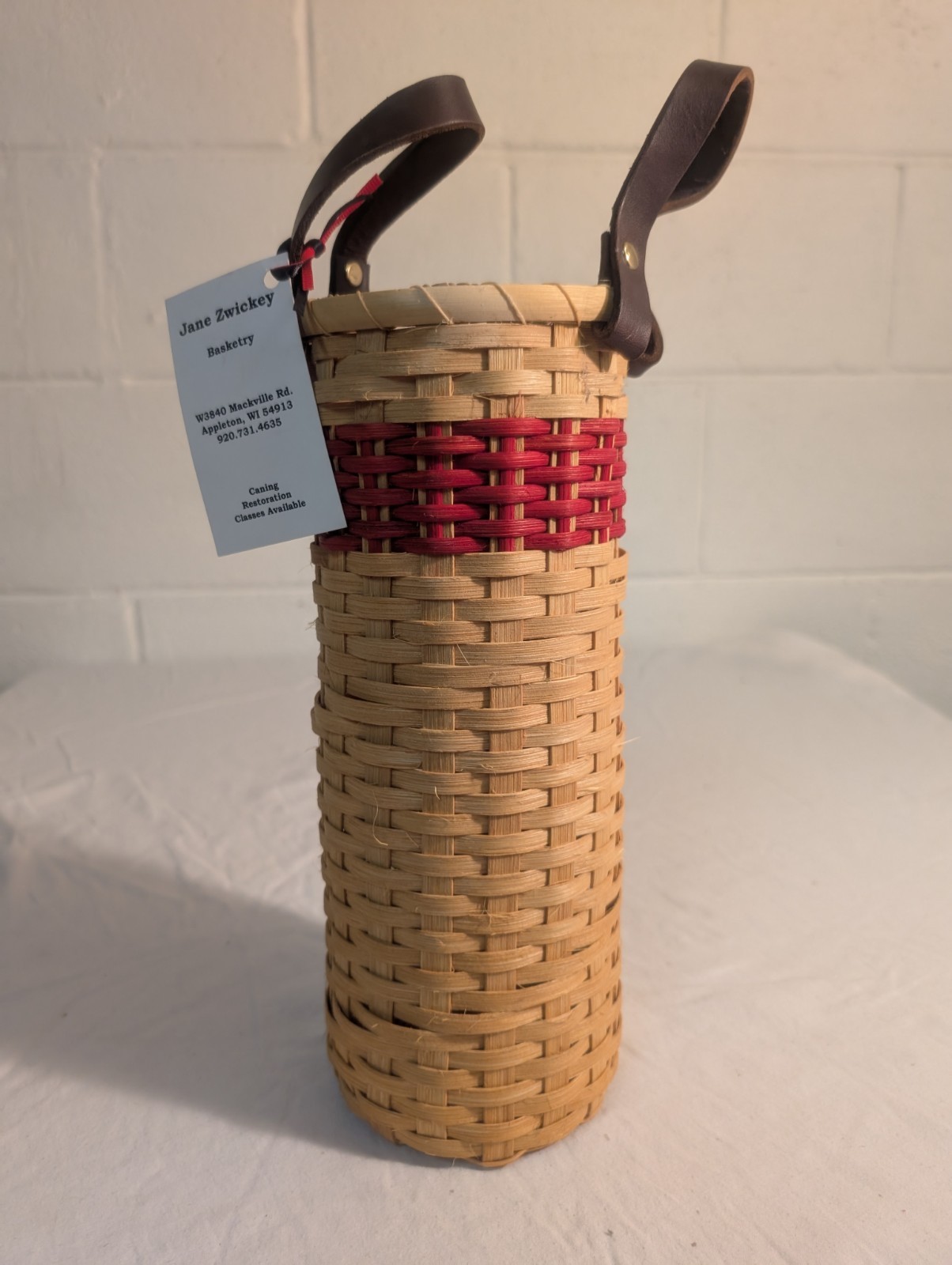 Handmade Artist Signed And Numbered Jane Zwickey Basketry Wine Basket With Tag