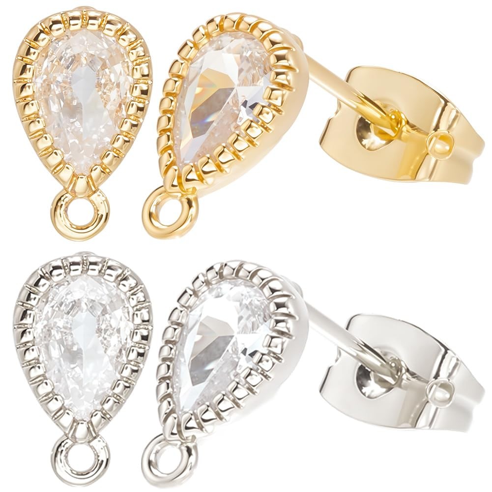 Beebeecraft 20Pcs CZ 18K Gold Platinum Plated Teardrop Earring Findings