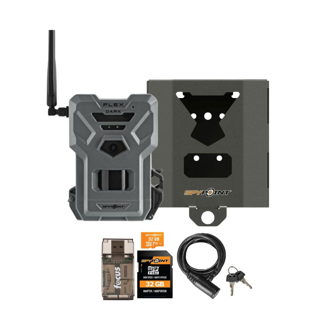 Spypoint FLEX DARK GPS Enabled Gray Cellular Trail Camera and Memory Card Bundle
