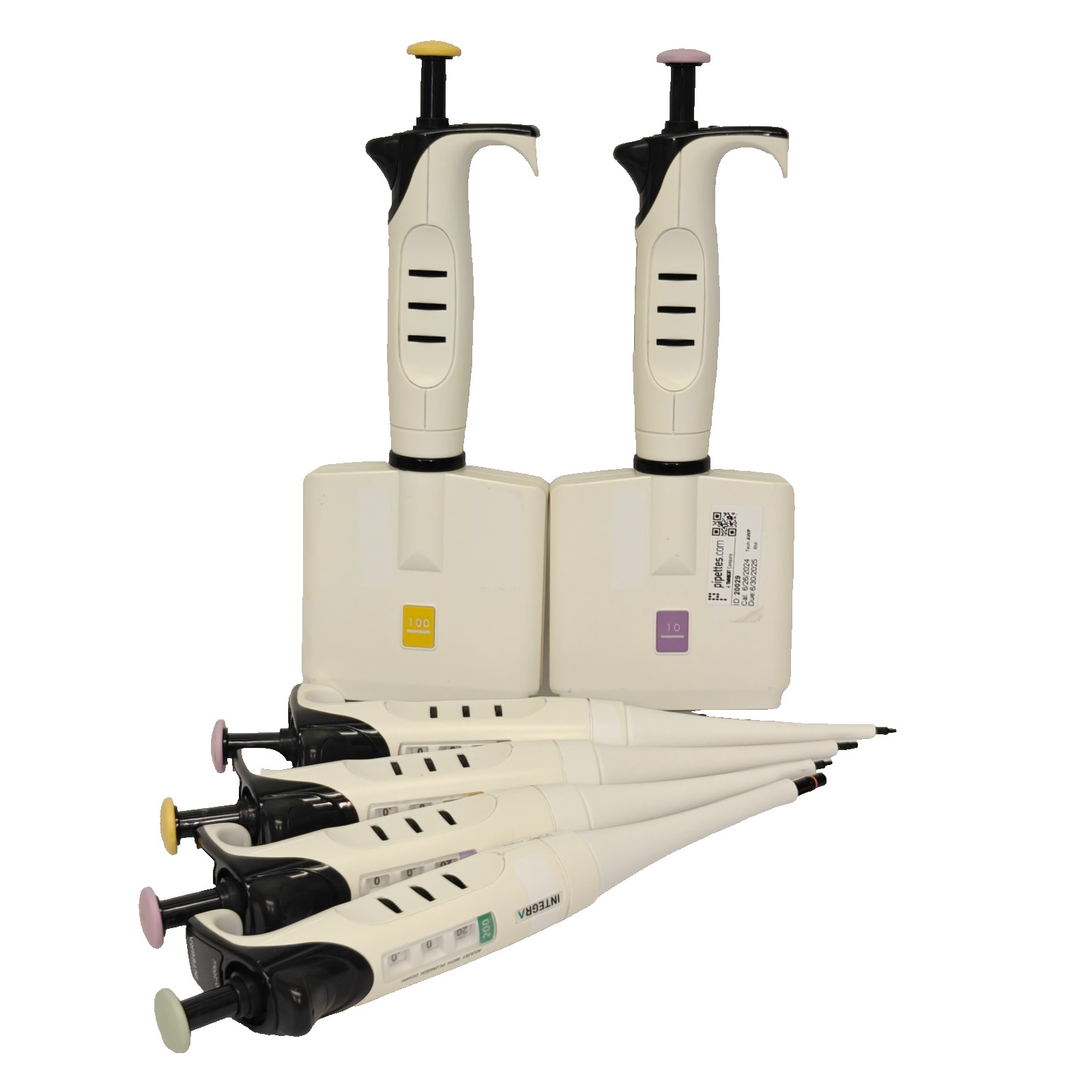 Set of (6) INTEGRA EVOLVE Manual Adjustable Pipettes Single 8-Channel Calibrated
