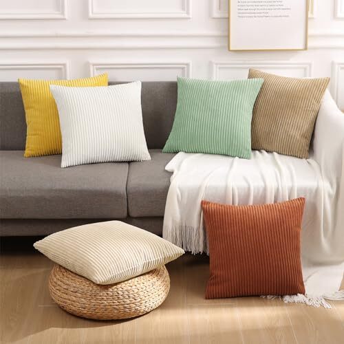 Corduroy Christmas Throw Pillow Covers 18x18 18" x 18" (Pack of 2) Cream White
