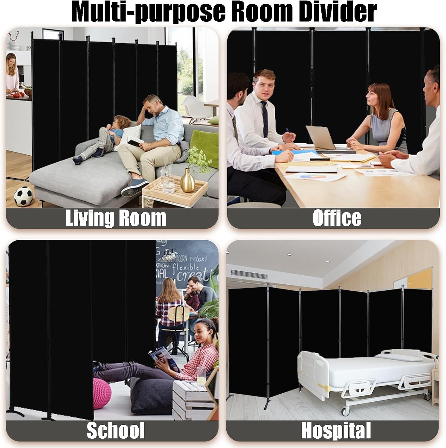 Room Divider-Folding Privacy Screens, 6 ft 6 Panel Wall Separation Blinds Partit