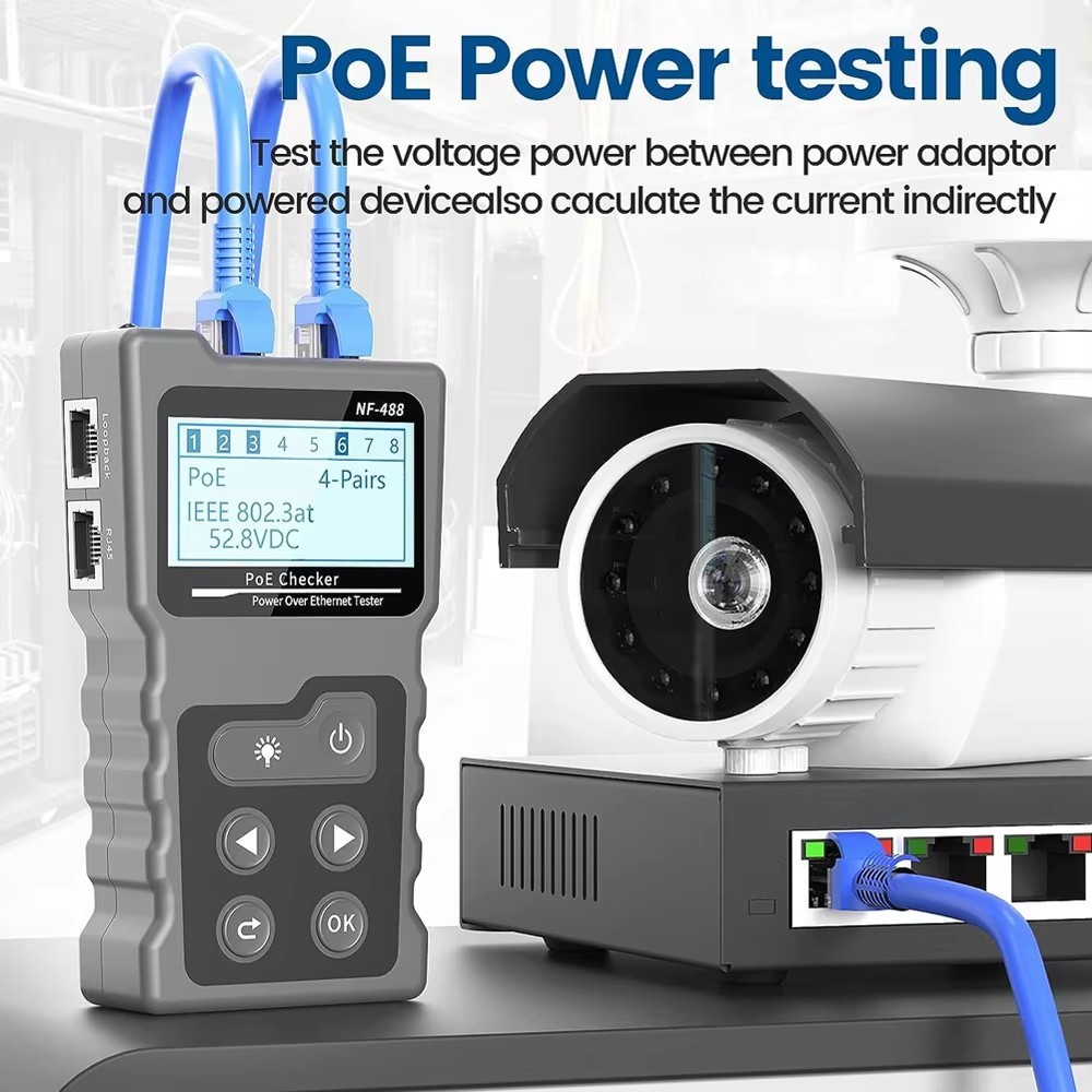 NF-488 Network Cable Tester Poe Checker Continuity Tester Loop-Back Test