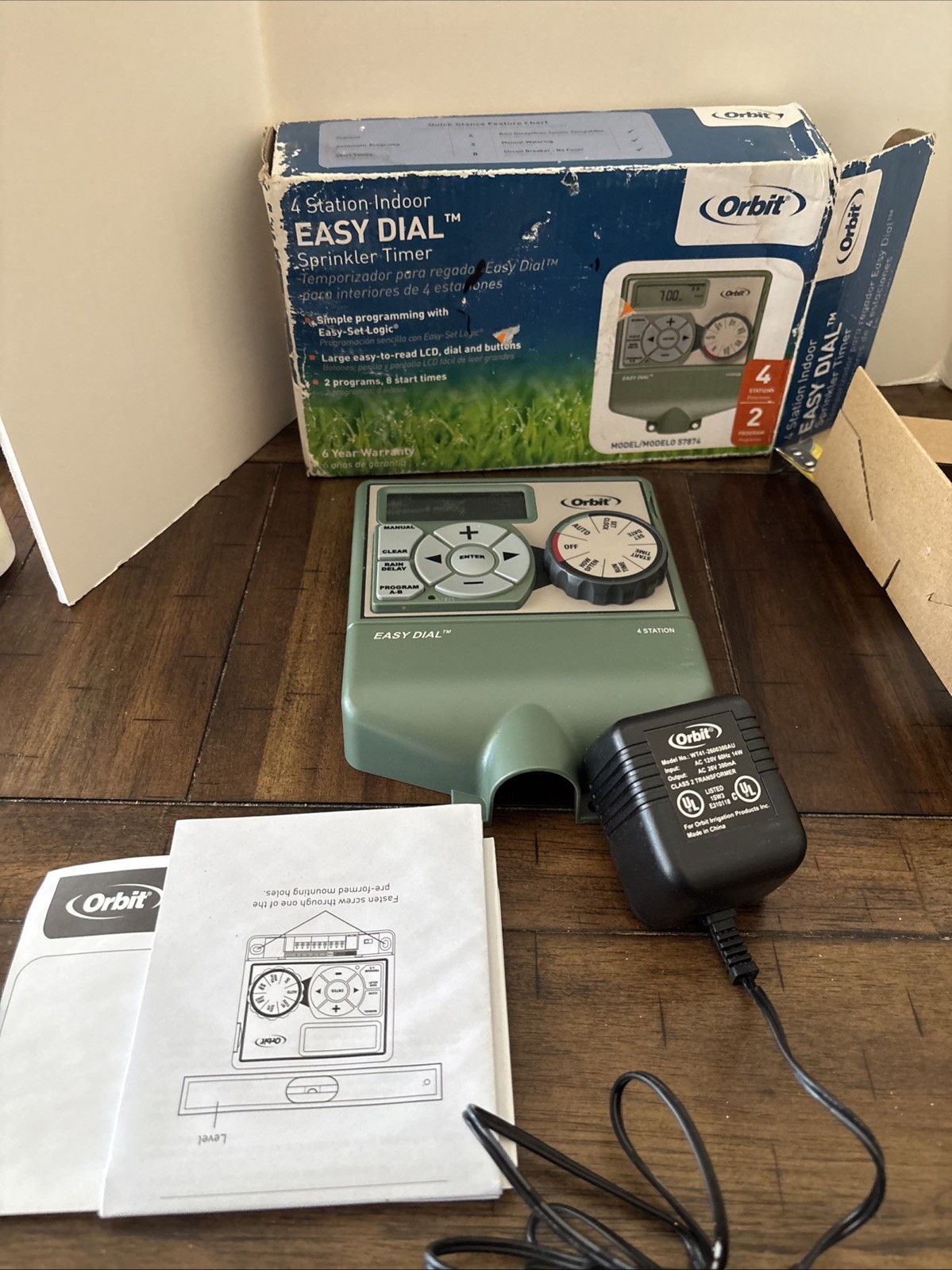 Orbit 4 Station Indoor Easy Dial Sprinkler Timer MODEL 57874 Cord Used Unit New