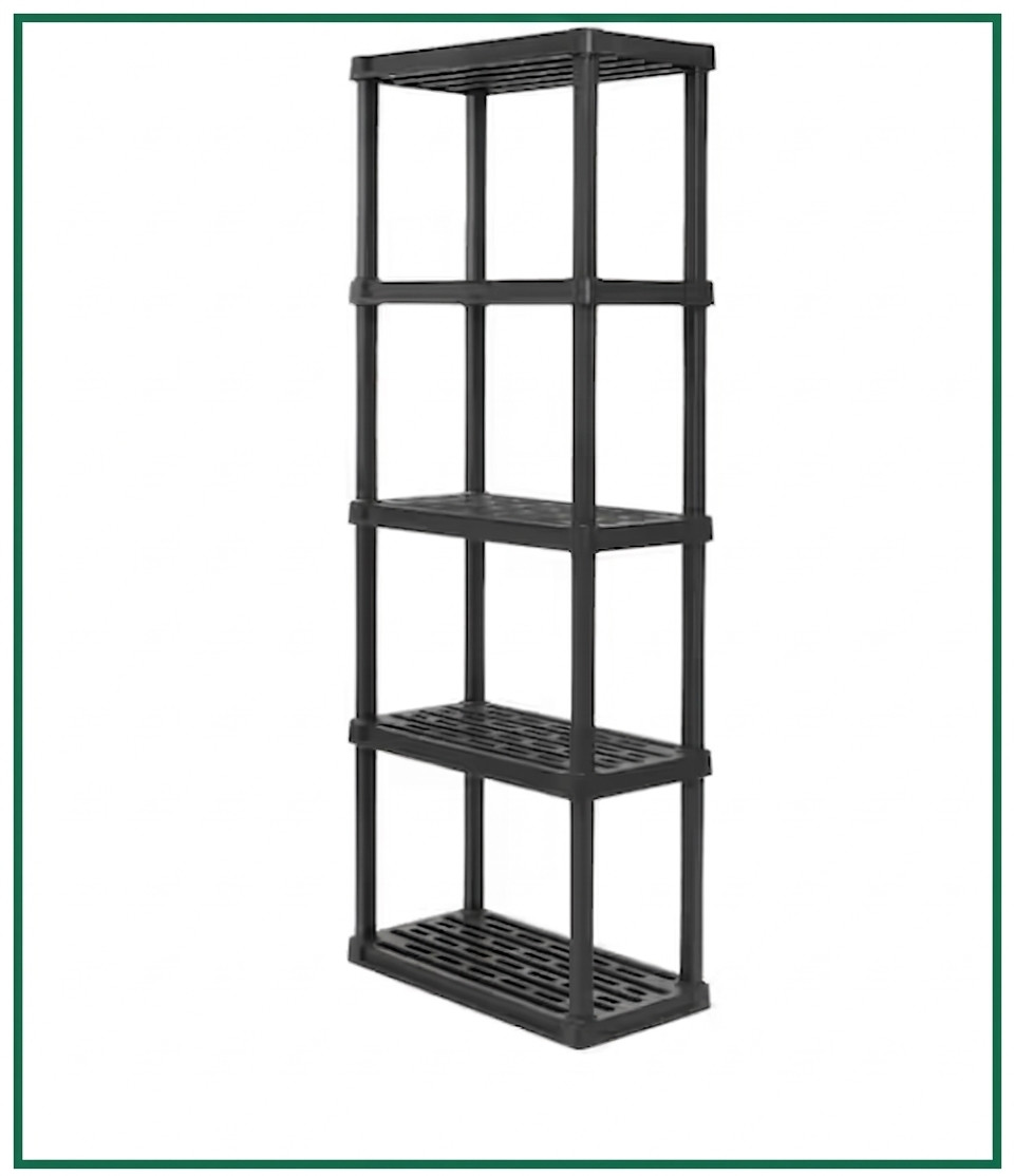 5-Tier Medium Plastic Garage Storage Shelving Unit, Black (12 W X 64 H X 24 D)