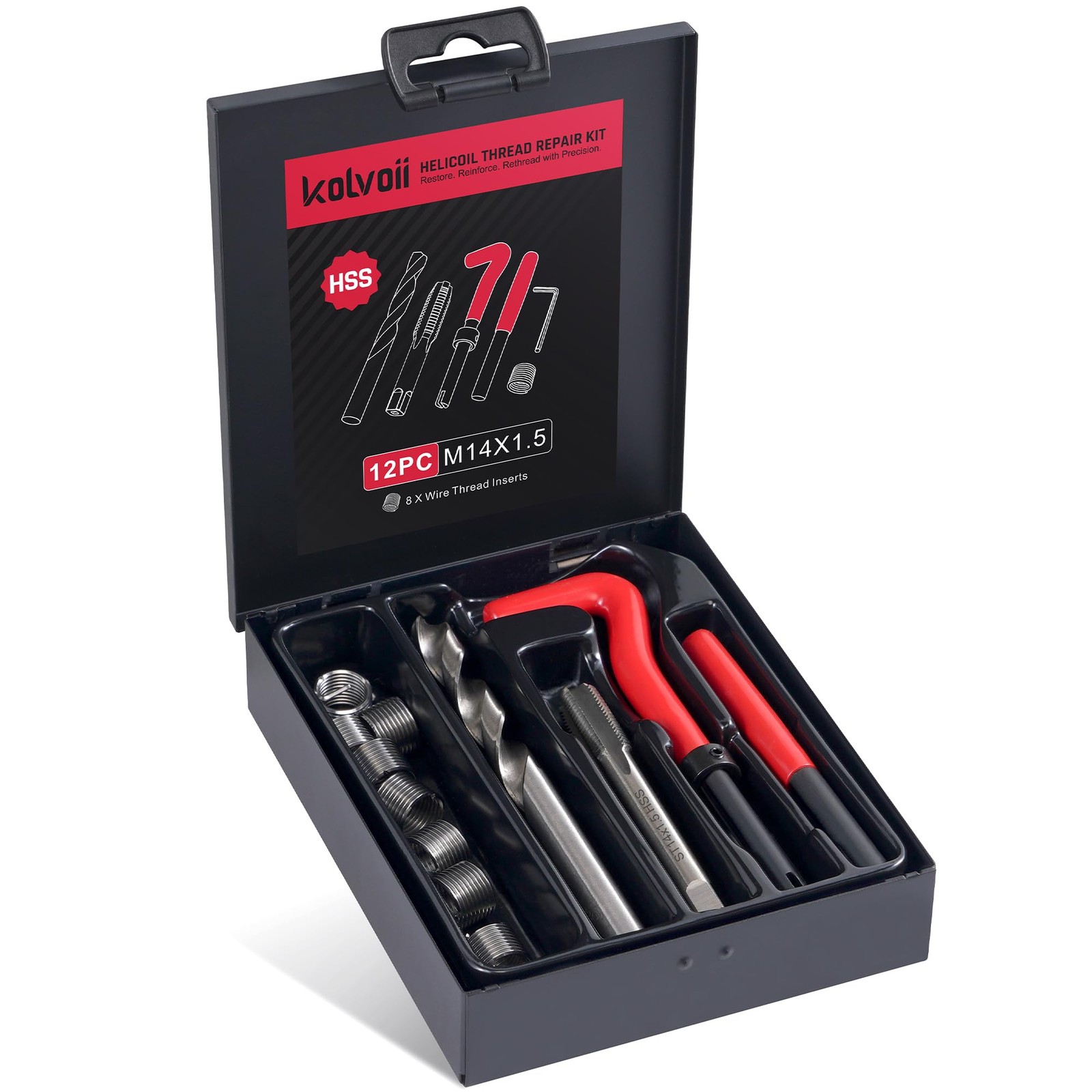 Kolvoii M14X1.5 Thread Repair Kit, Metric Helicoil Kit with HSS Drill Bit, Th...