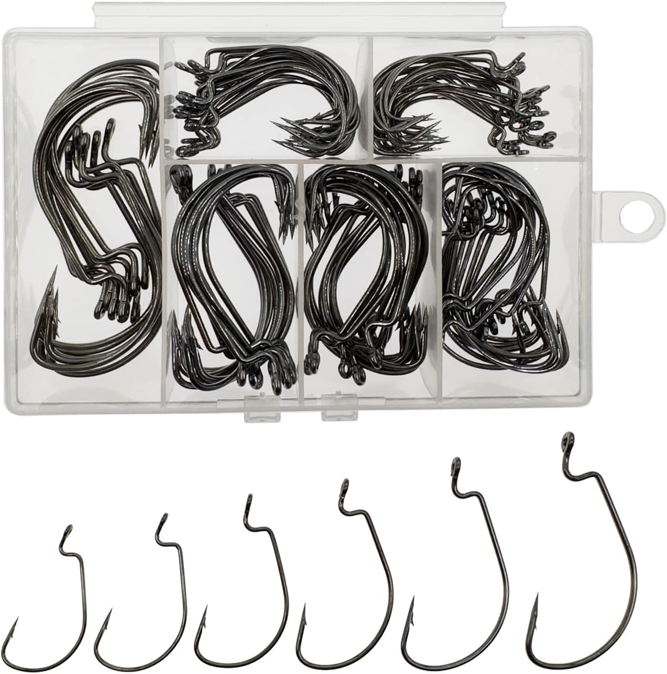 Worm Hooks for Bass Fishing Hooks, Bass Hooks Fishing, 6 Sizes