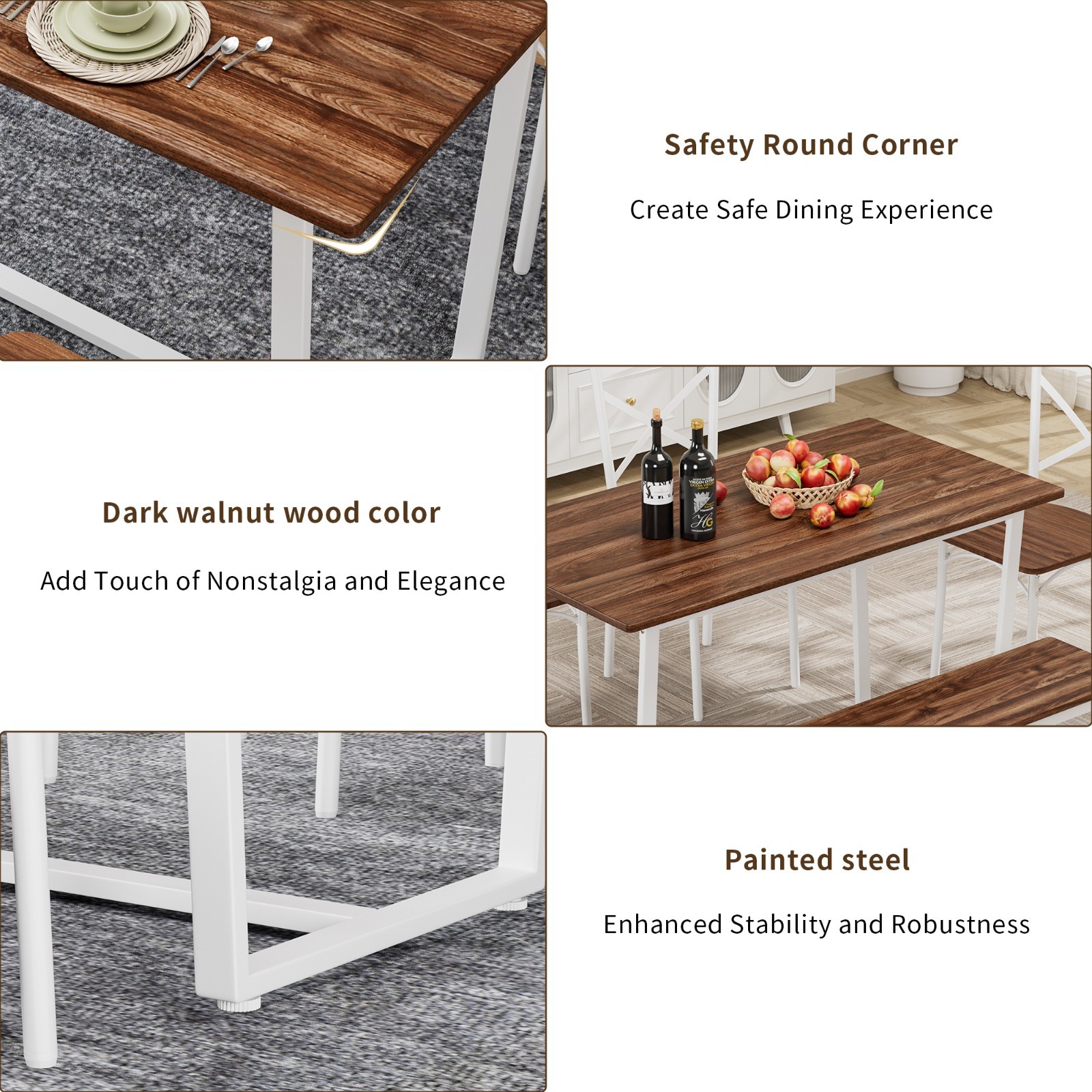 Industrial 4-Pc Table Chair Set Solid Backrest Durable Style