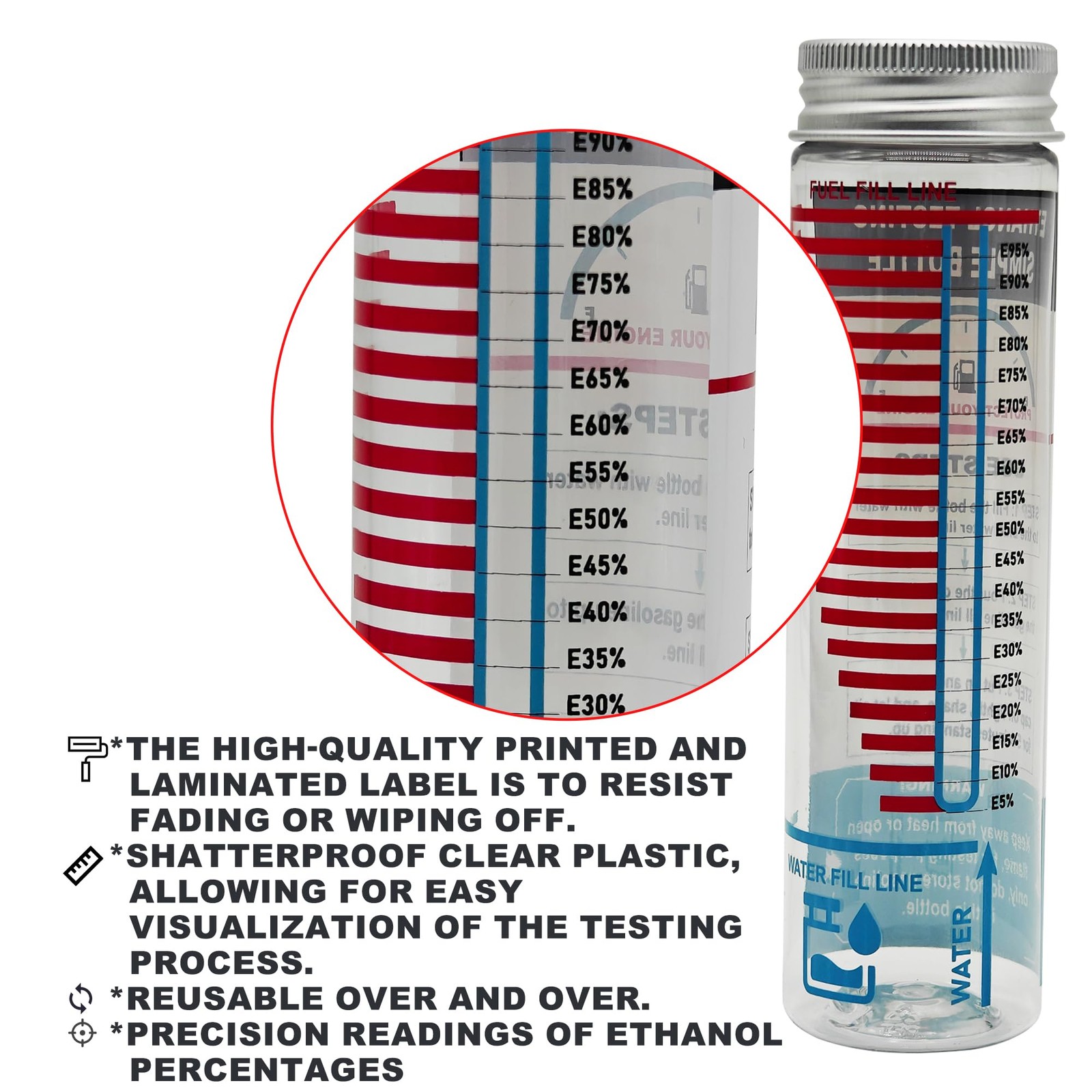 LUCKLYJONE E85 Tester Kit, Reusable Ethanol Test Wide Large, Two Pack