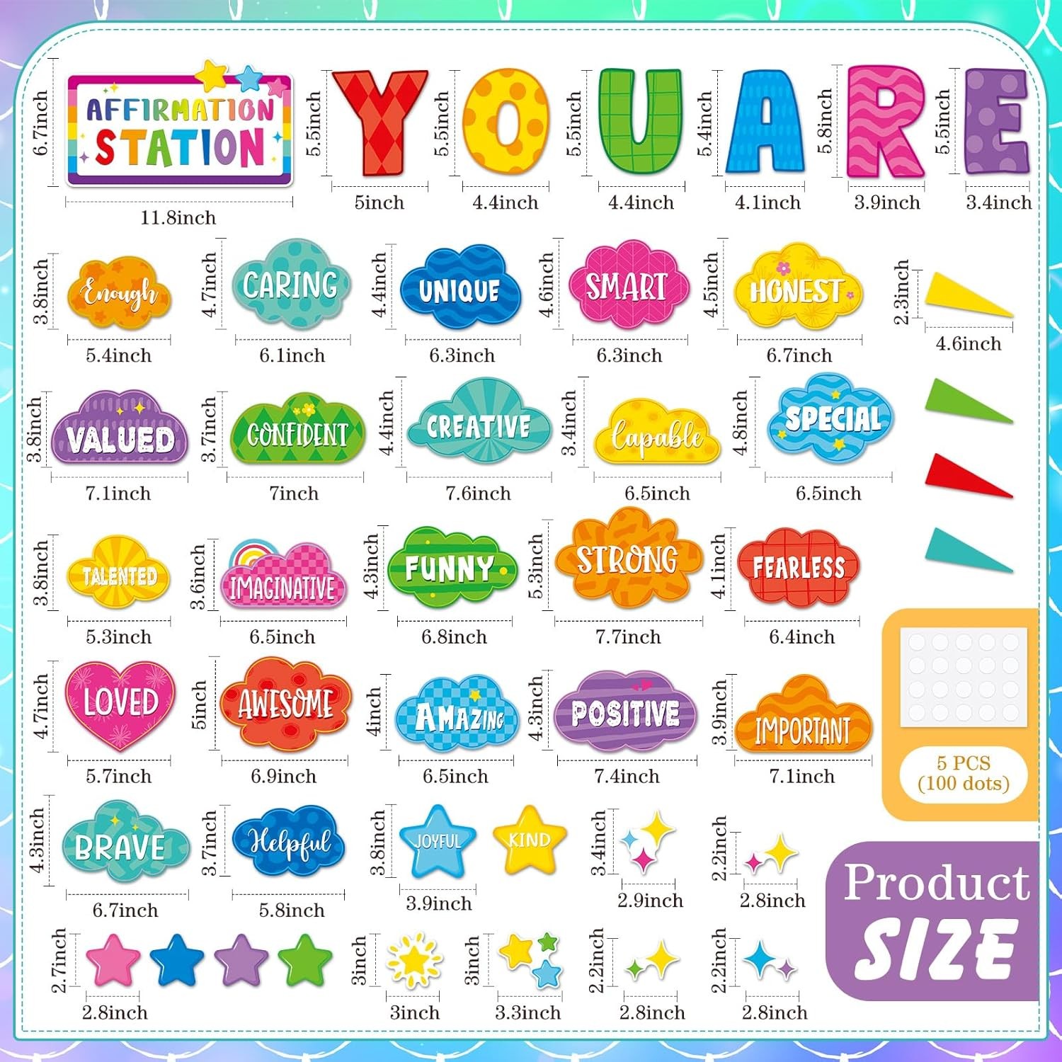 45pcs Bright Affirmation Station Bulletin Board Set Motivational [Multiple]