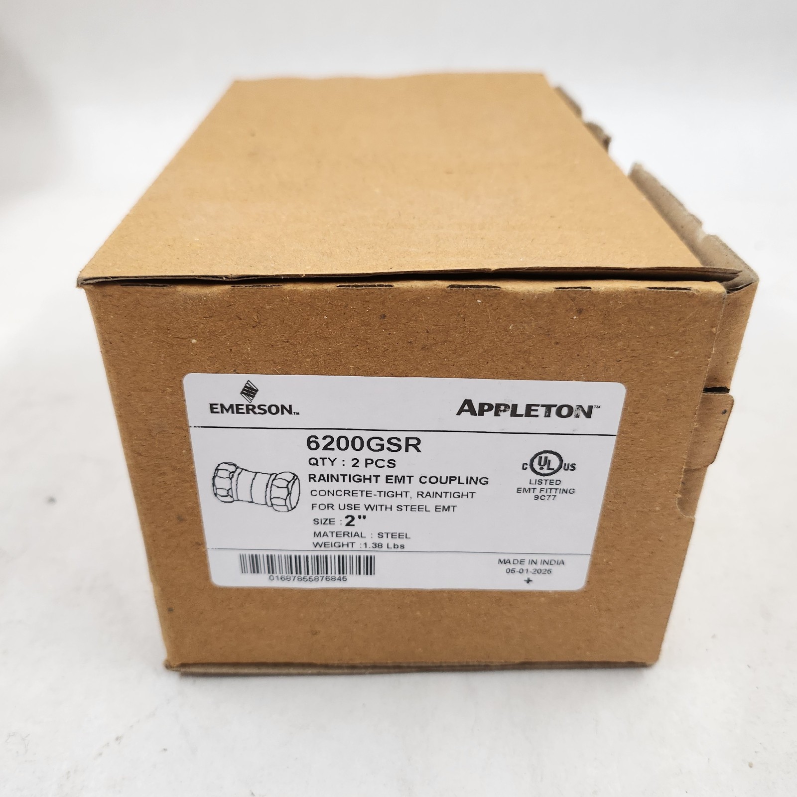(Box of 2) Appleton 6200GSR Steel-Zinc Plated Raintight EMT Coupling 2" ETP
