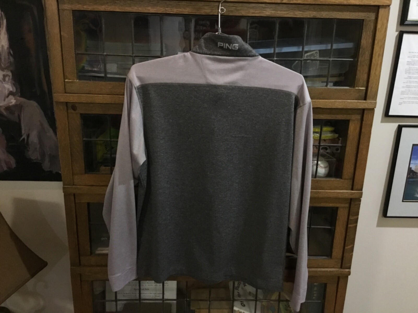 PING Golf 1/4 Zip L/S Lightweight Gray Striped Performance Pullover SZ L - Cool