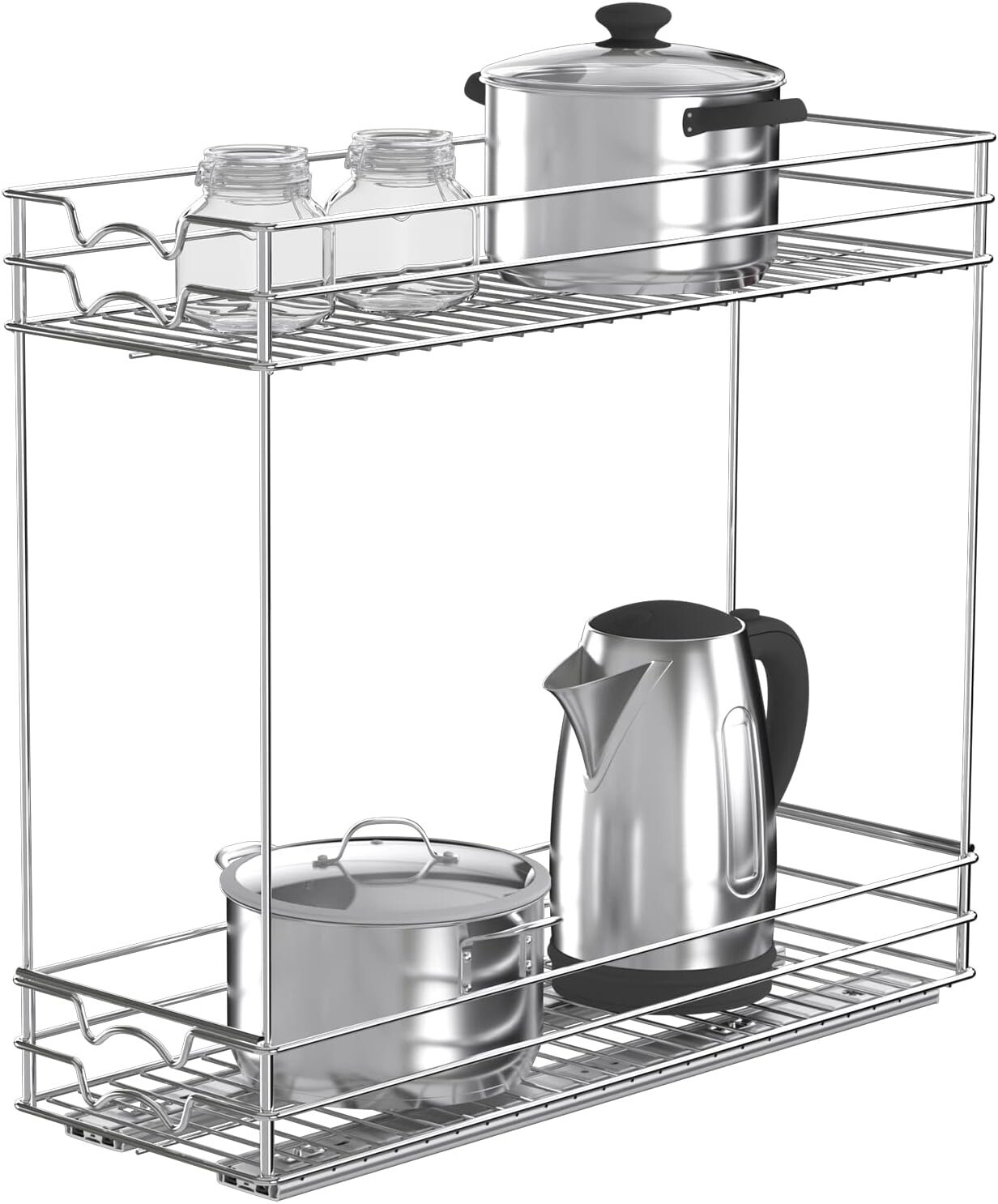 2 Tier Kitchen Cabinet Pull Out Shelf and Drawer Organizer Slide Out