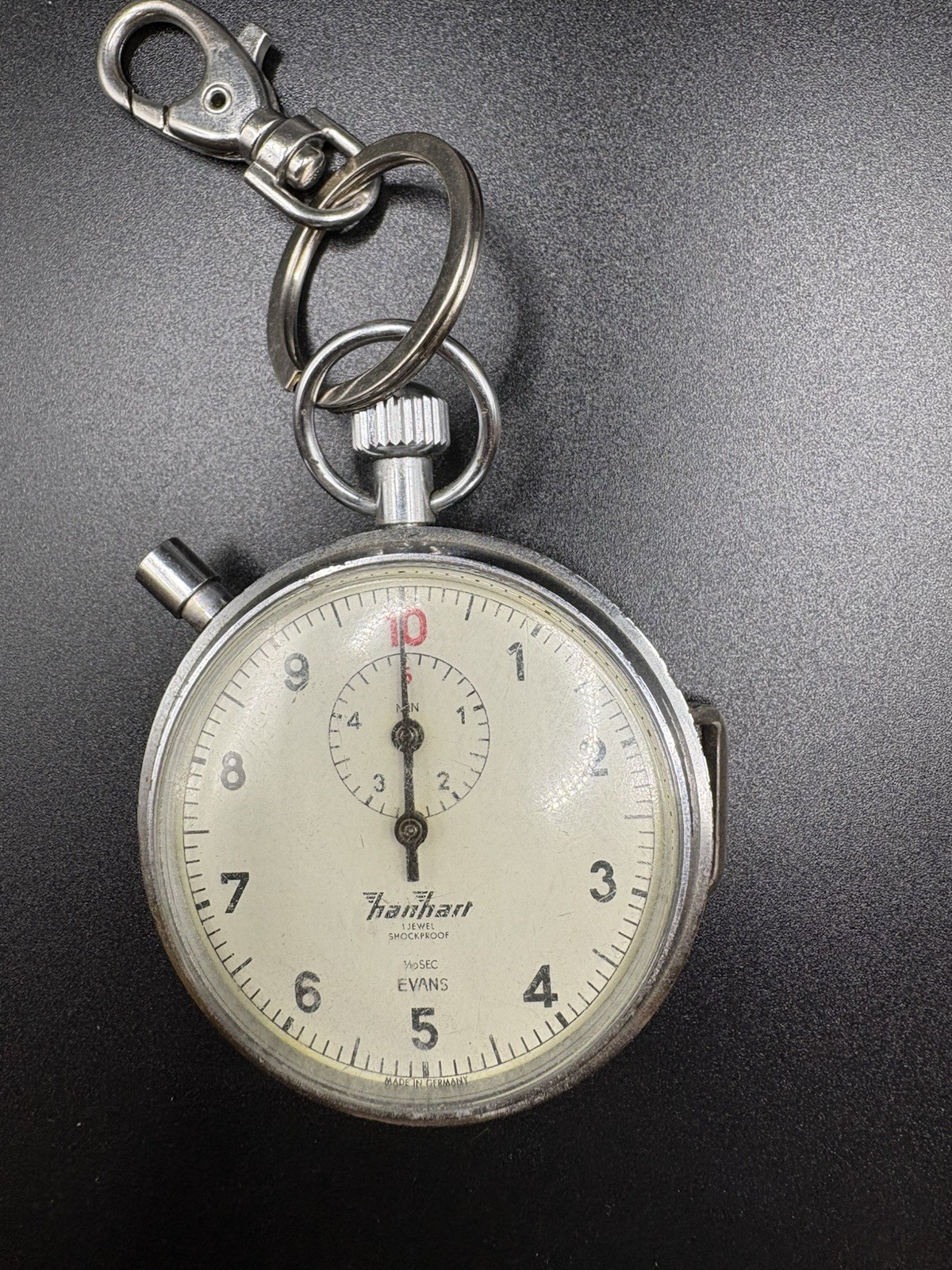 VINTAGE HANHART 1 JEWEL SHOCKPROOF 1/10 SEC STOPWATCH