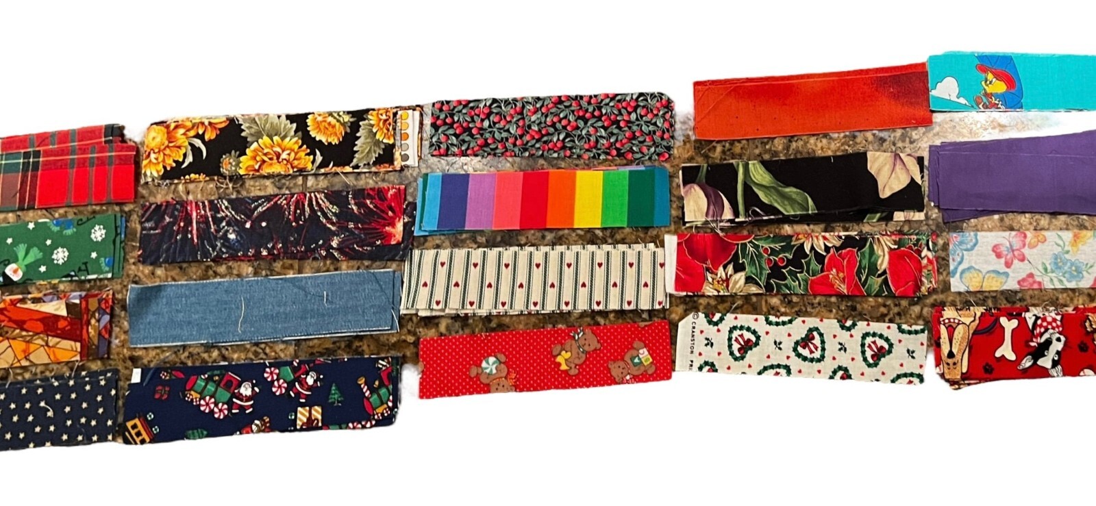 Quilt Strips 78 Pcs 6.5” x 1.5” Floral Christmas Dogs Plaid Tweetie Cotton VTG