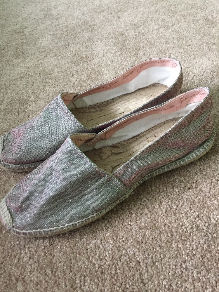 Gaimo Espadrilles Made In Spain Silver Sparkle Slip In Flats Shoes Size 38