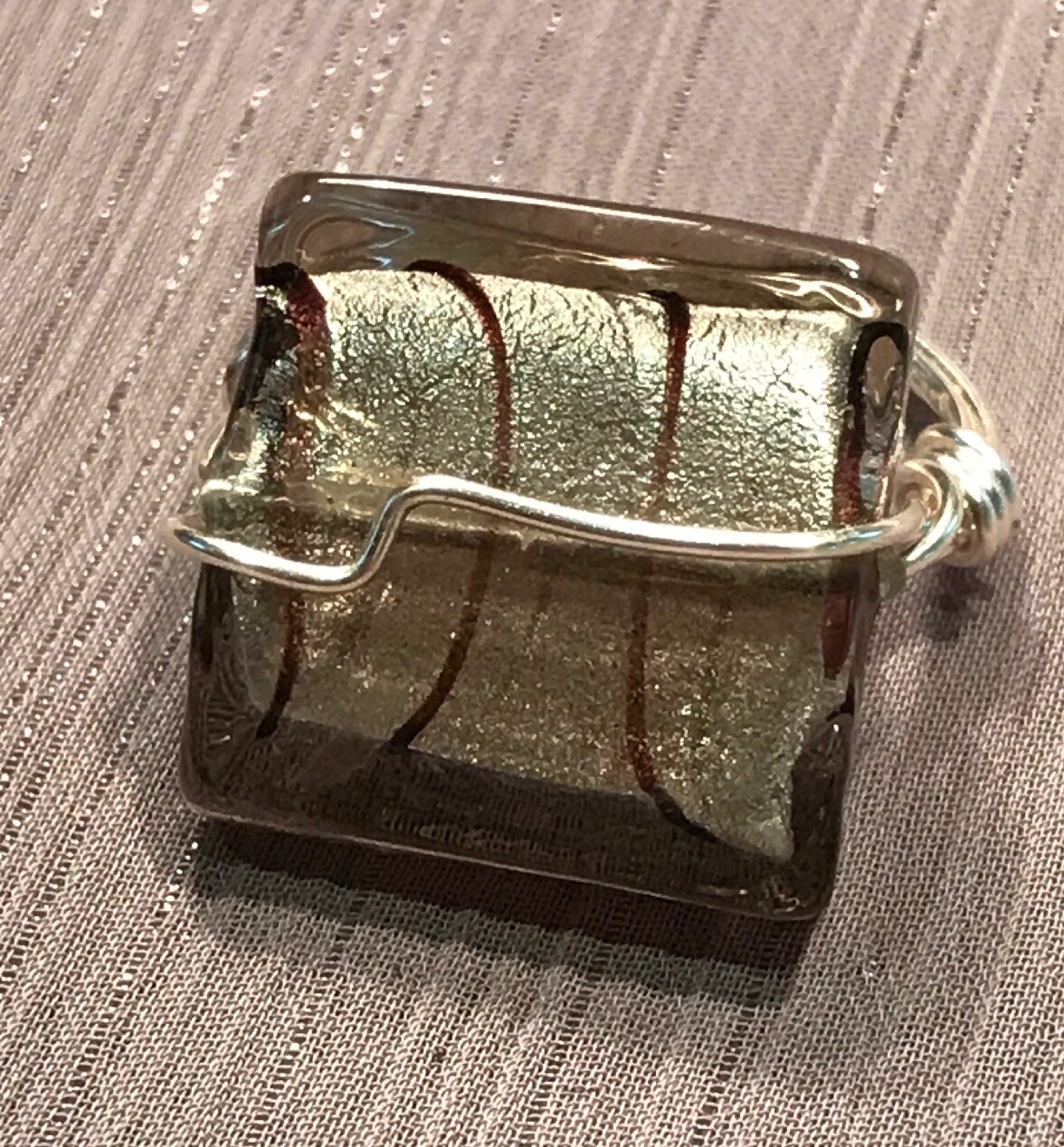 Handmade Artisan Craft Wire Non Tarnish Silver Ring Sq. Large Grey Bead Size 9