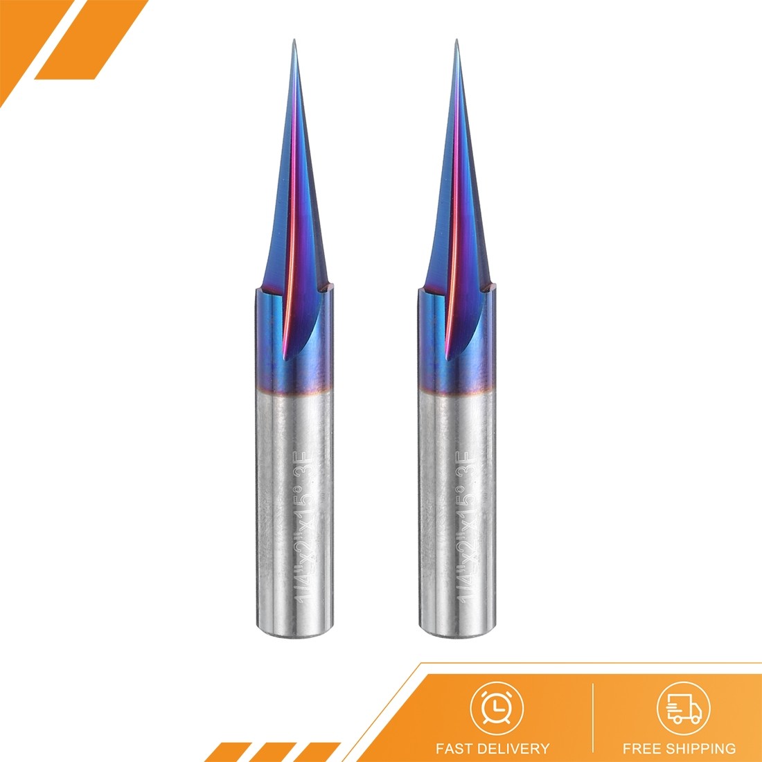 2pcs - 15 Degree V Groove Engraving Router Bit Tip and 3 Flutes 1/4 Inch Shank
