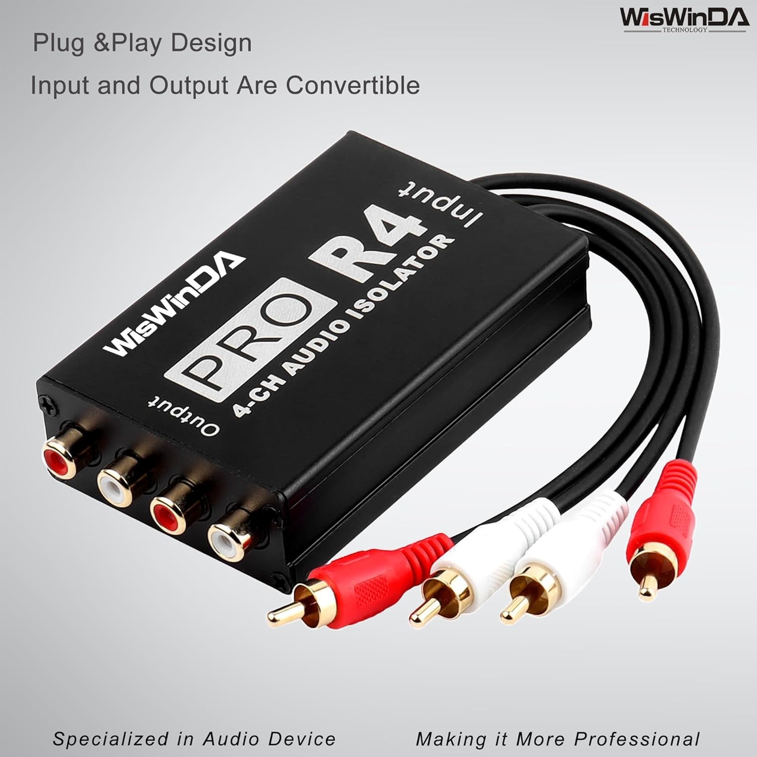 Durable 4-Channel RCA Ground Loop Isolator for Home & Car Audio Systems
