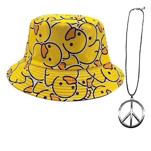Bucket Hats Double-Side-Wear Reversible Fashion One Size Rubber Duck Pattern