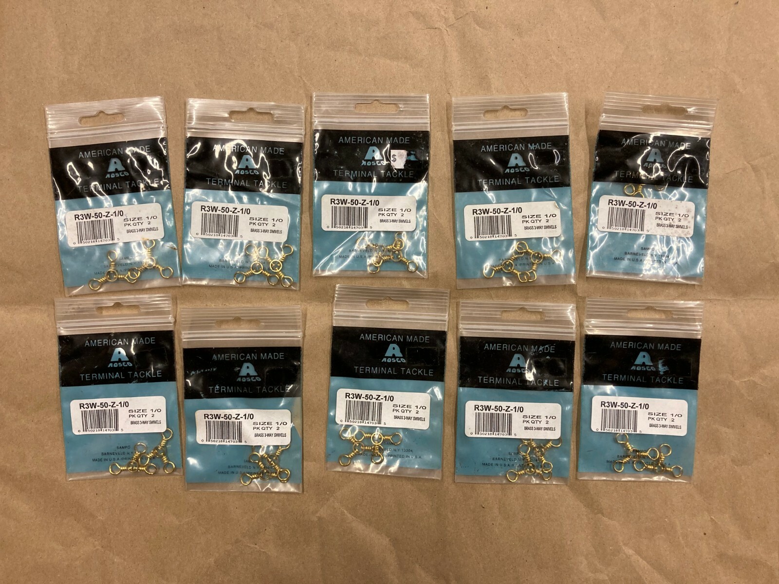 10 Packages American made Rosco Brass 3way Swivels R3W-50z-1/0 USA NIP