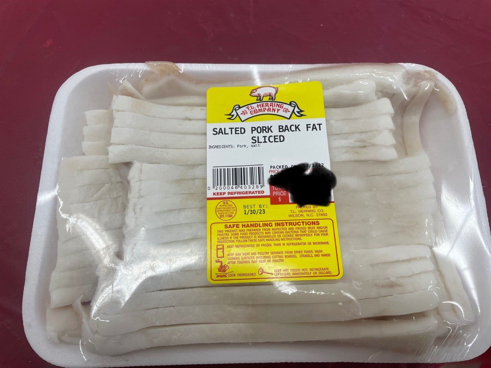 Salted Pork Fatback Sliced 2 POUNDS Southern Country Food , Soul Food, READ DESC