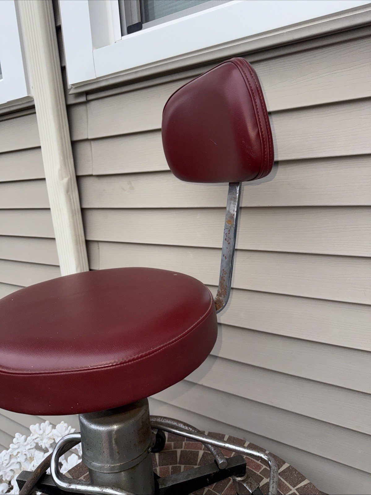 Vintage Foot Adjustable Medical Stool with Cast Iron Base. Rusty And Very Heavy