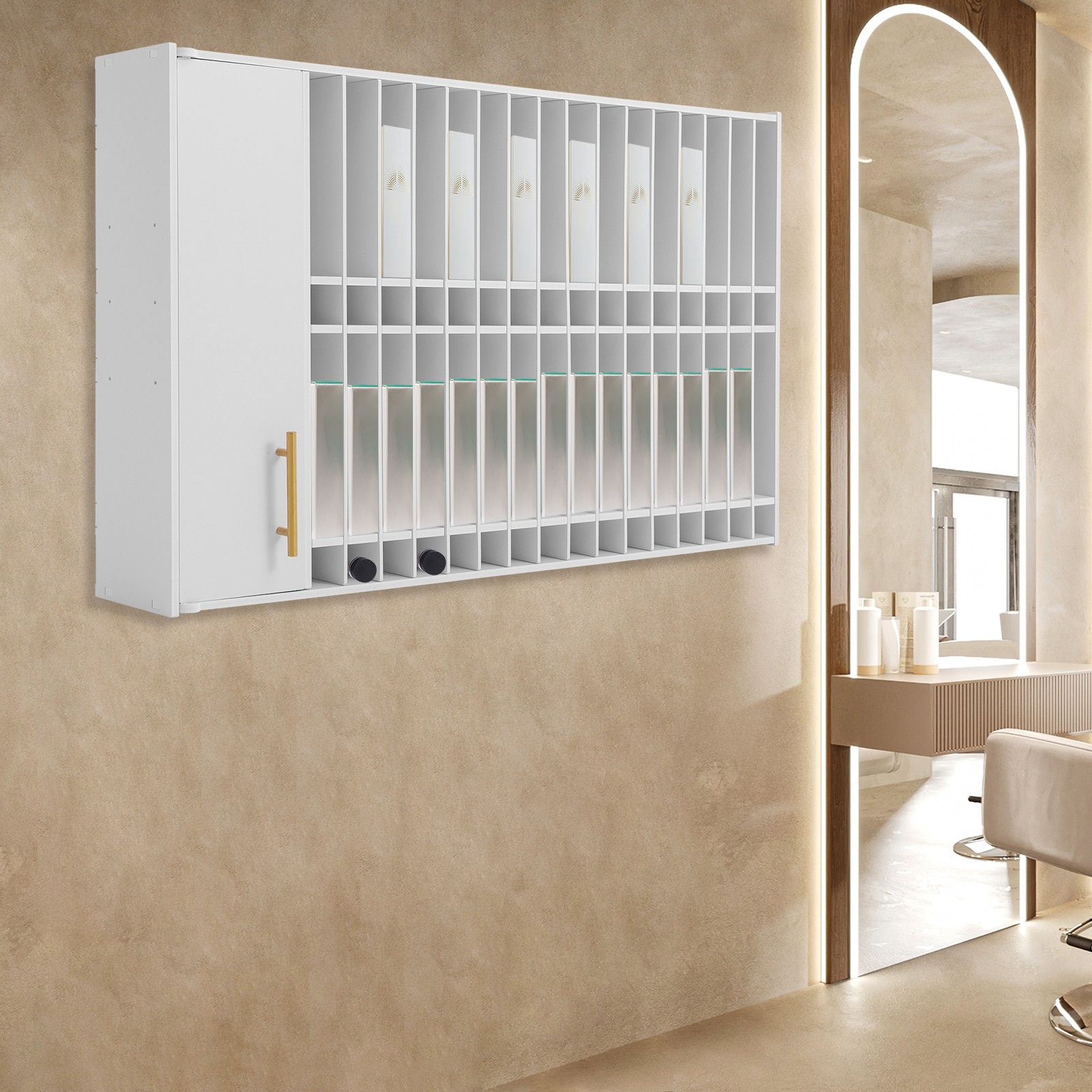 Salon Hairdye Organizer Rack, Wall Mounted Hair Color Tube Storage Cabinet White